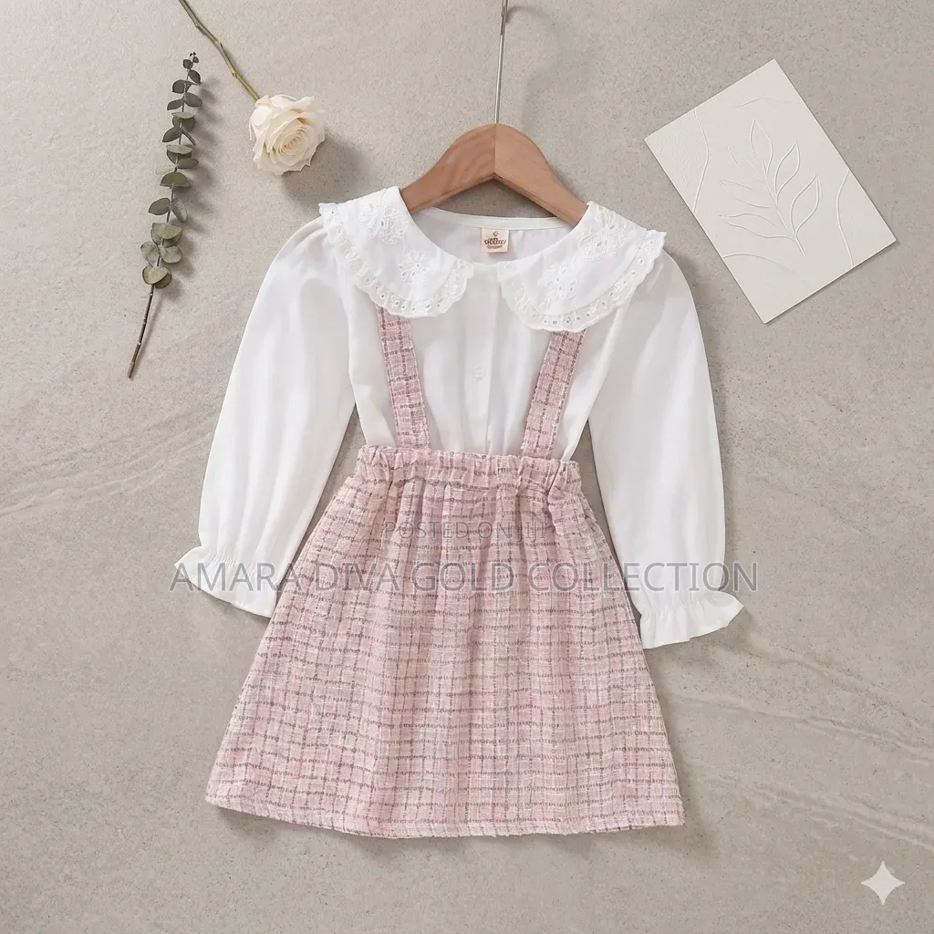 Toddler Girls 2-in-1 Plaid Suspender Dress With Ruffled Lace Collar