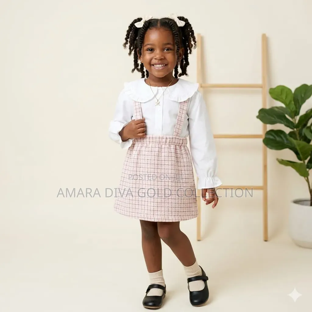 Toddler Girls 2-in-1 Plaid Suspender Dress With Ruffled Lace Collar