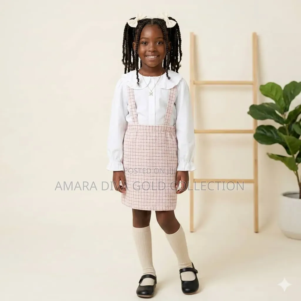 Toddler Girls 2-in-1 Plaid Suspender Dress With Ruffled Lace Collar