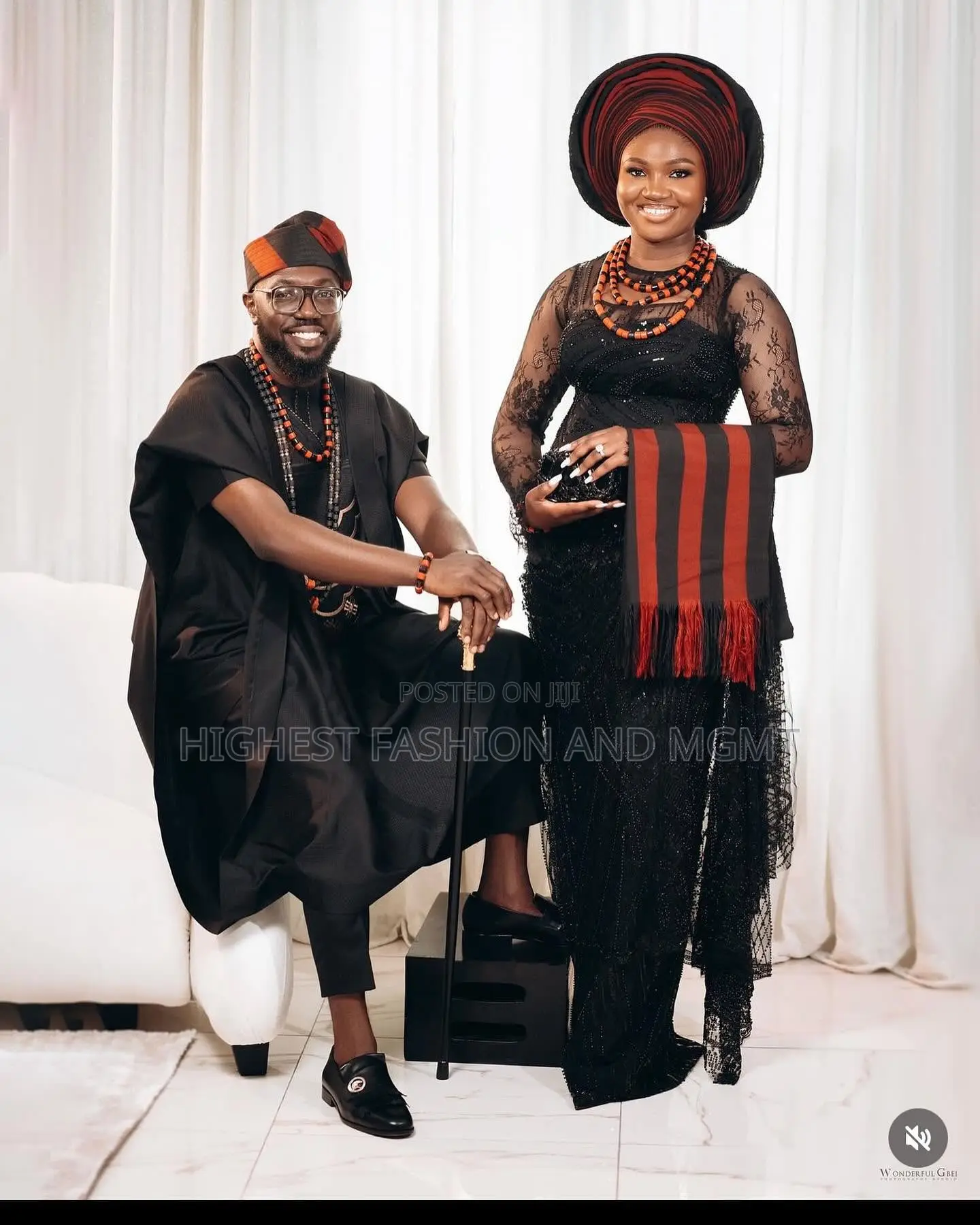 Black Gown and Black Agbada for Couple