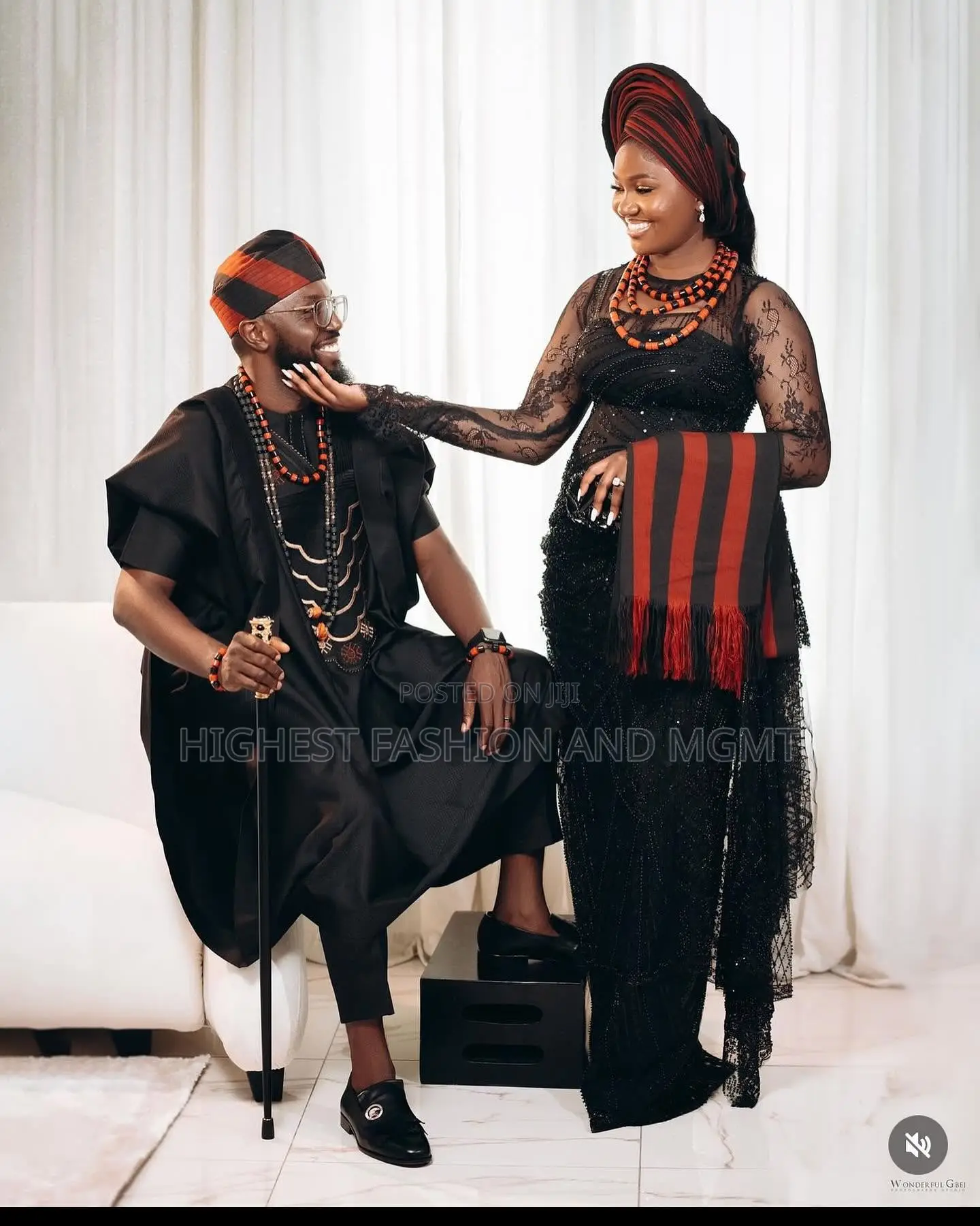 Black Gown and Black Agbada for Couple