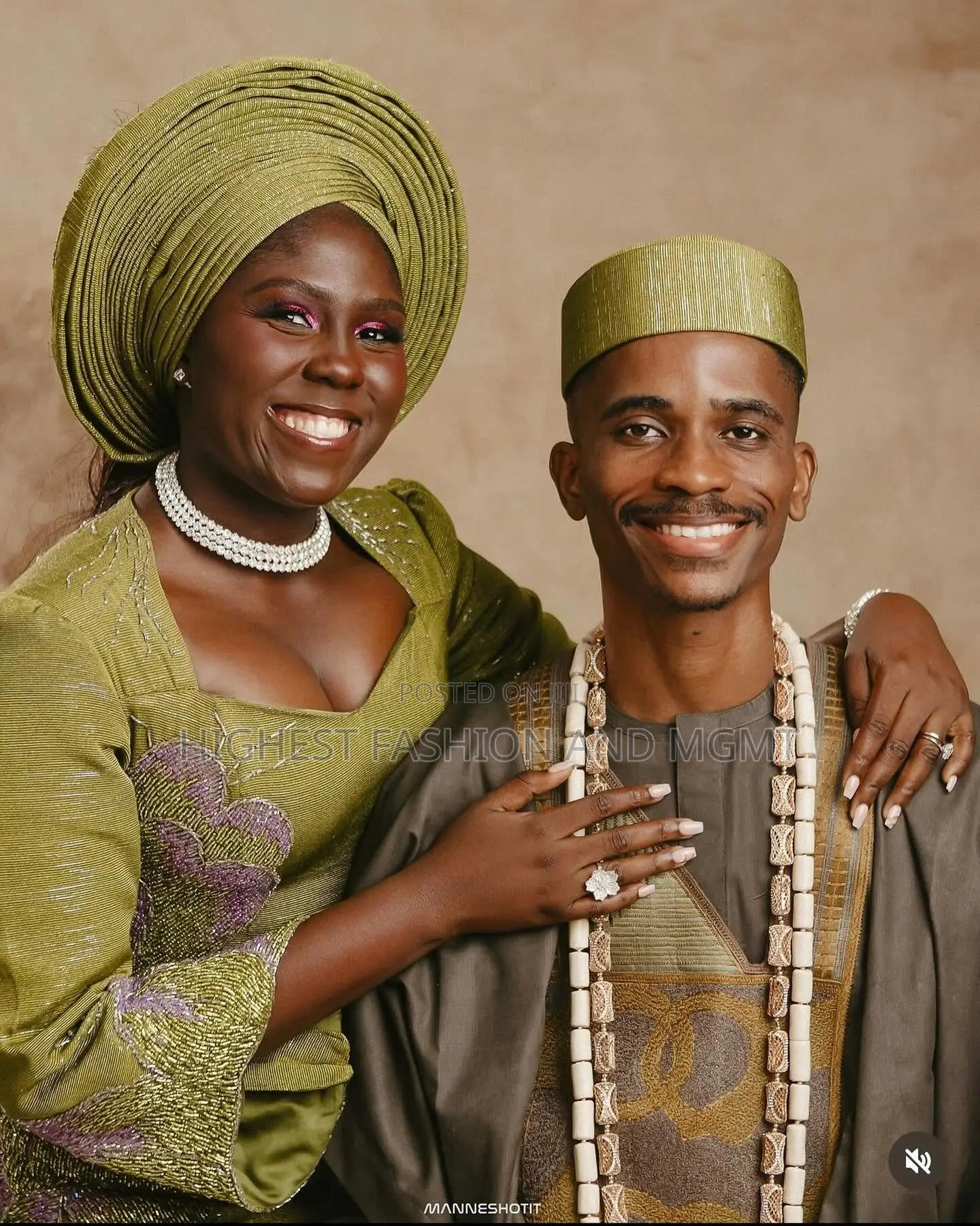 Olive Beaded Gown and Slate Agbada Outfit