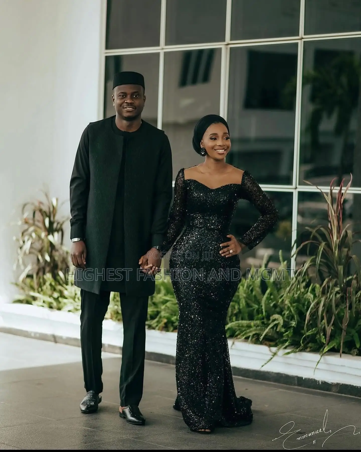 Black Sequin Mermaid Gown and Minimalist Black Tunic Outfit