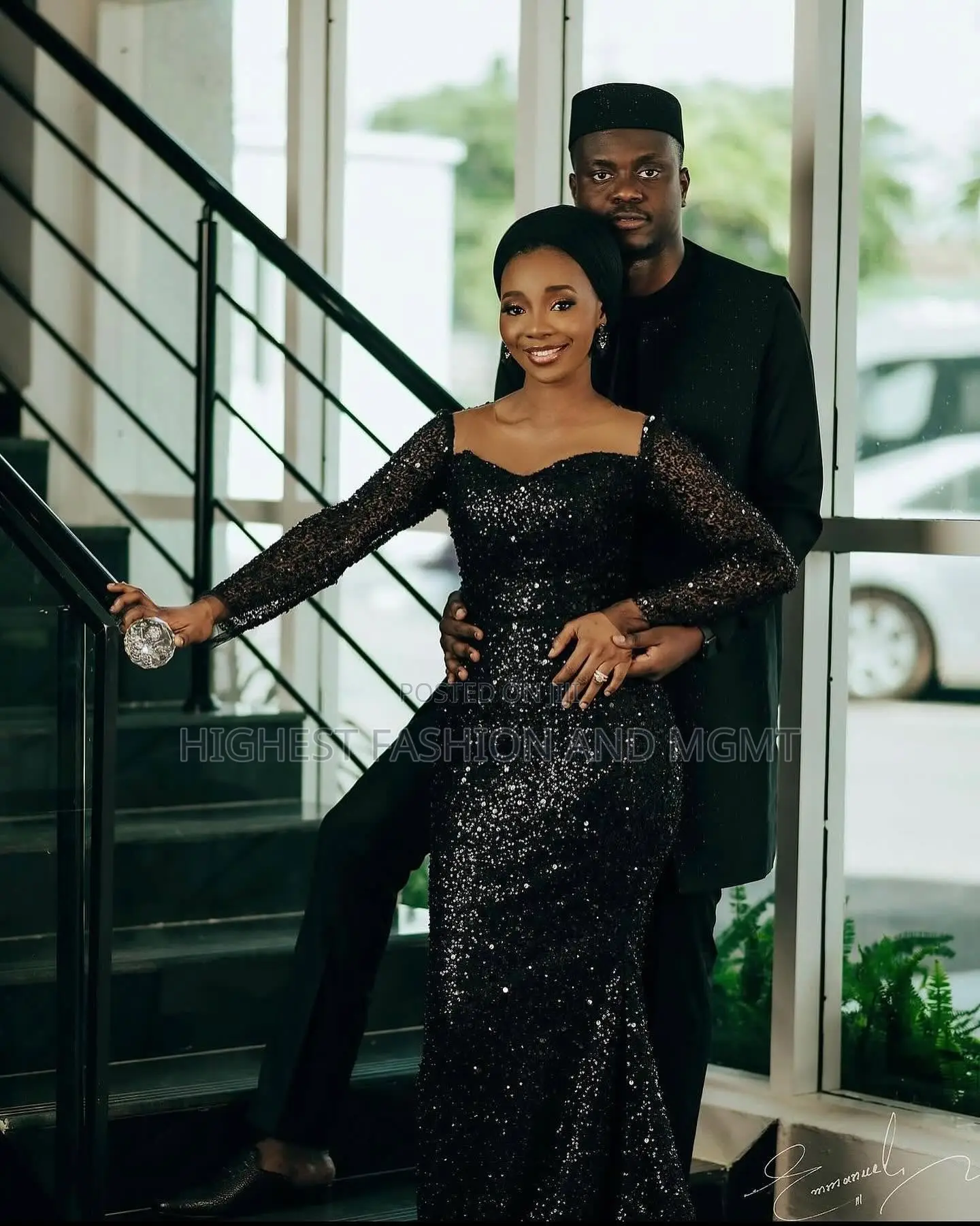 Black Sequin Mermaid Gown and Minimalist Black Tunic Outfit