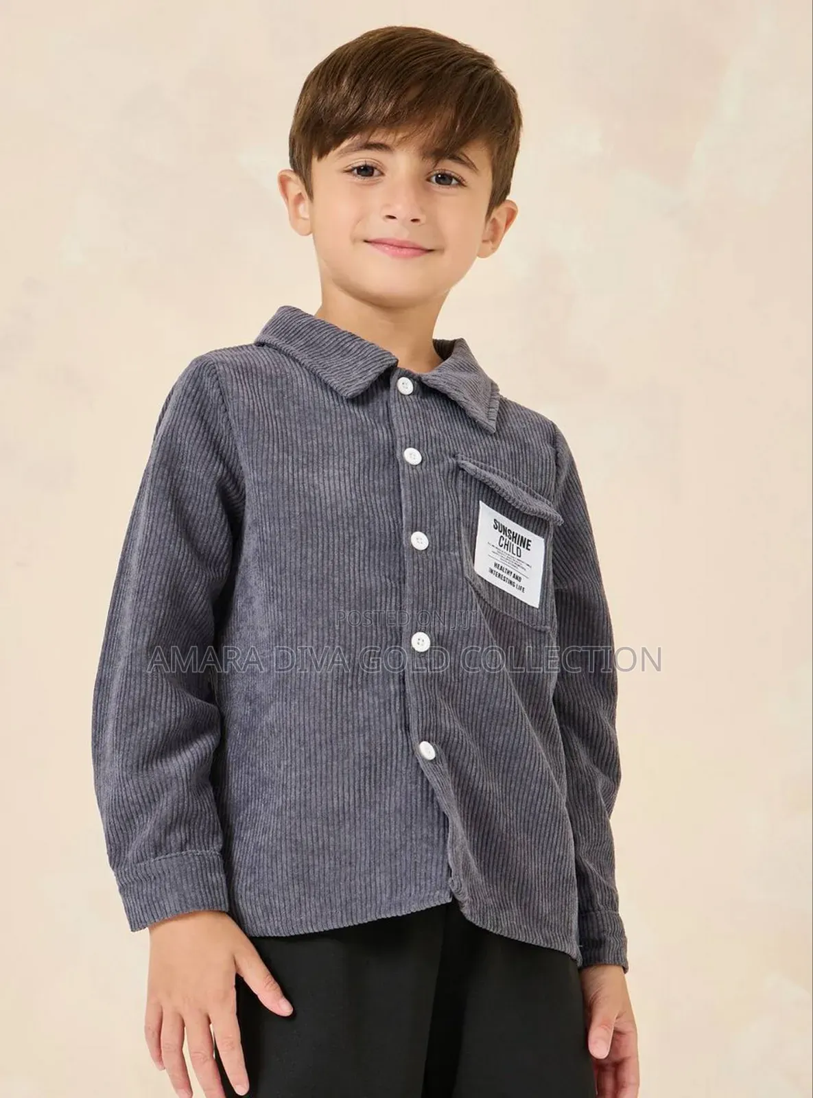Styli Badge Detail Corduroy Shirt Jogger Set