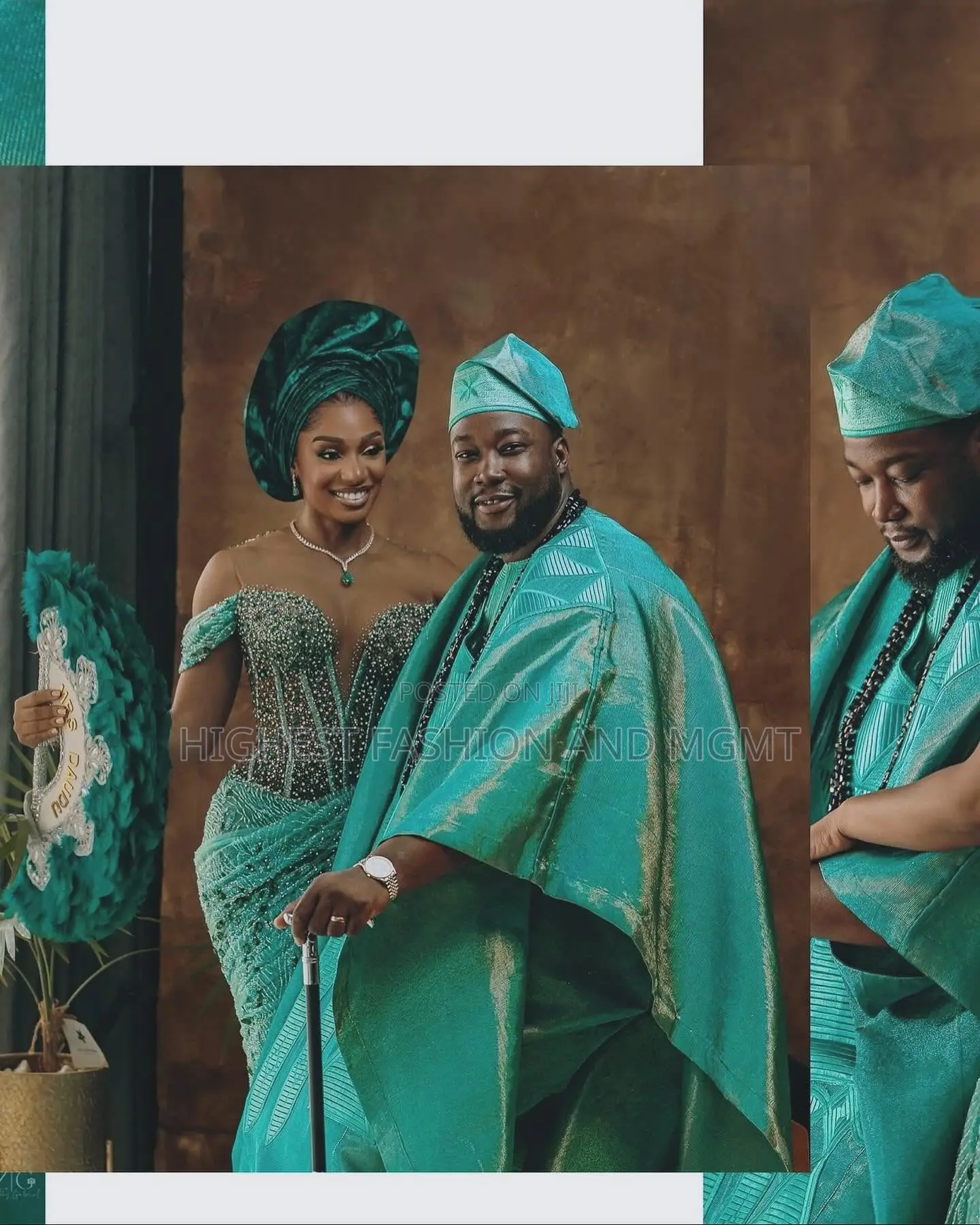 Ochre Lace Peplum Gown and Ochre Embroidered Agbada