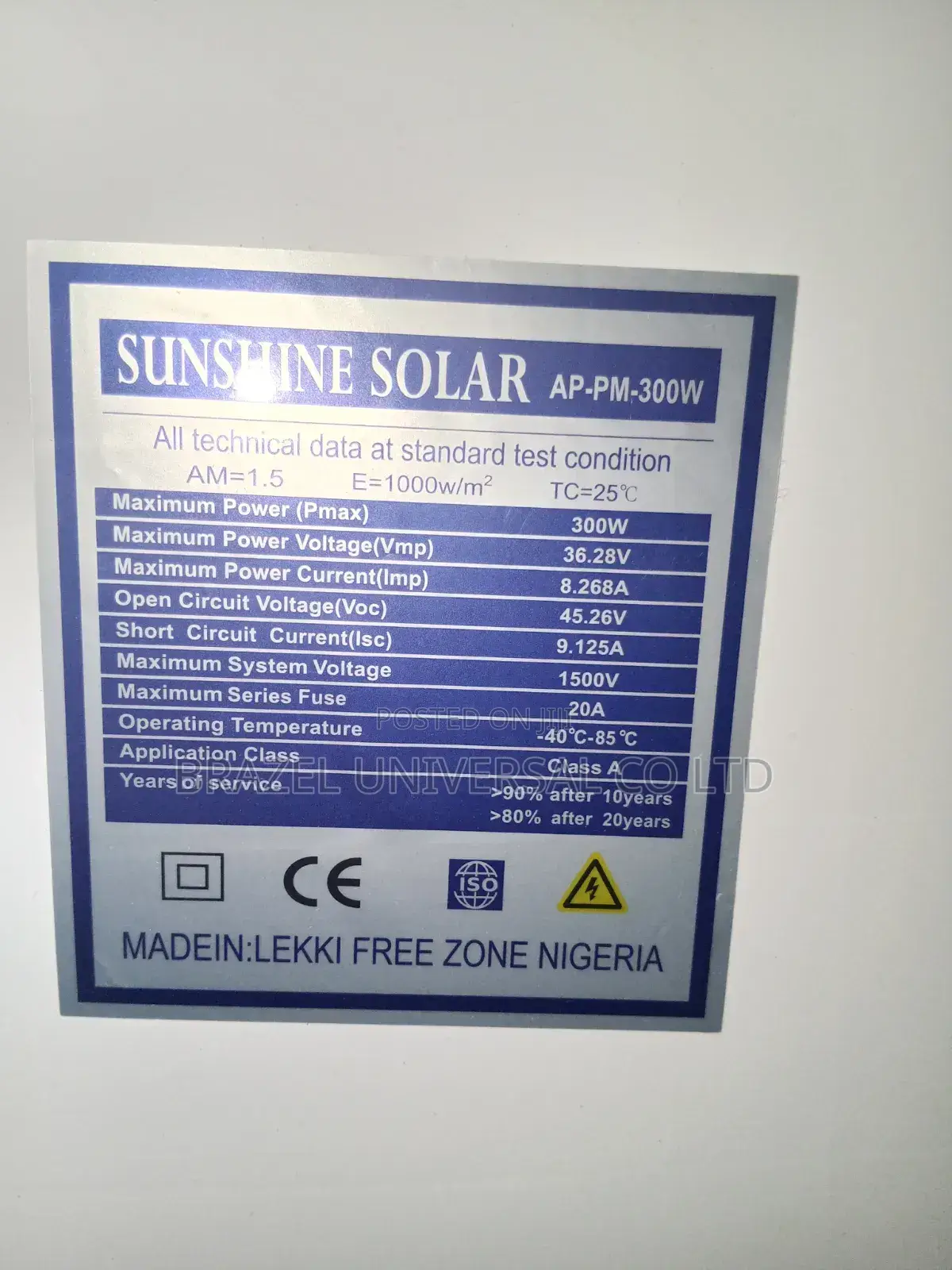 Sunshine Solar 300w Monocrystalline