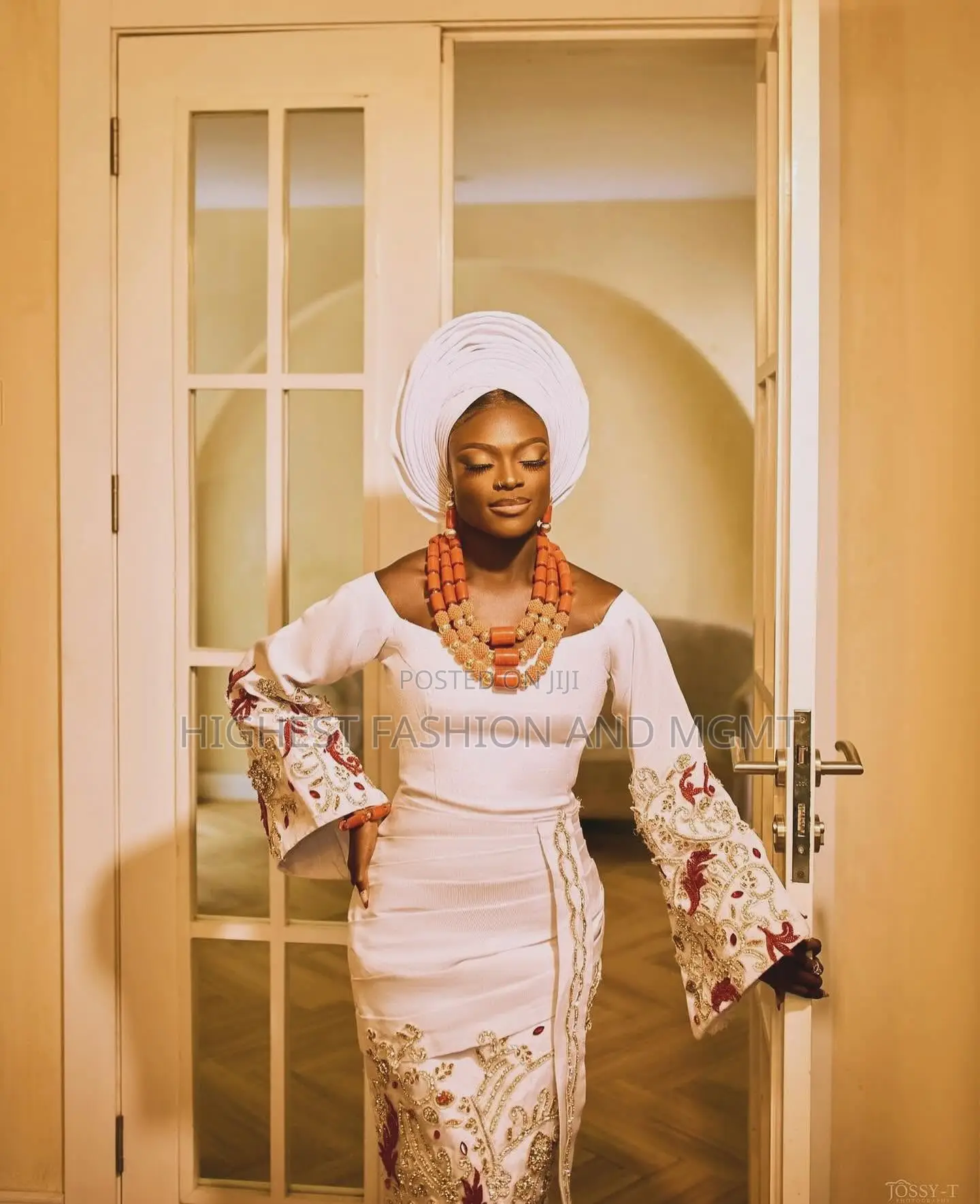 Crimson Peplum Gown and Crimson Embroidered Agbada