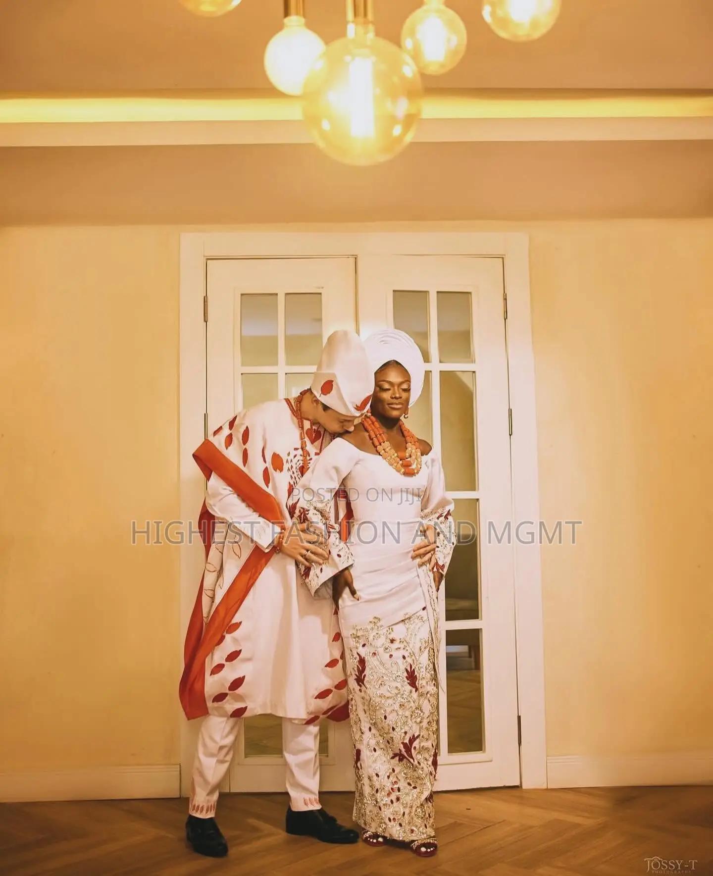 Crimson Peplum Gown and Crimson Embroidered Agbada