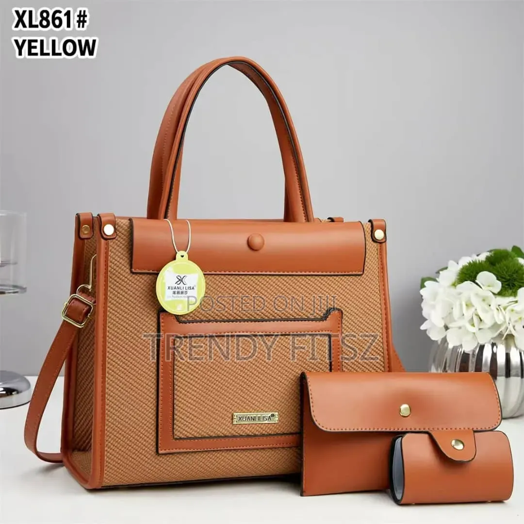 3-in-1 Luxury Office Bag Set | Tote + Wallet + Case | Black, Brown