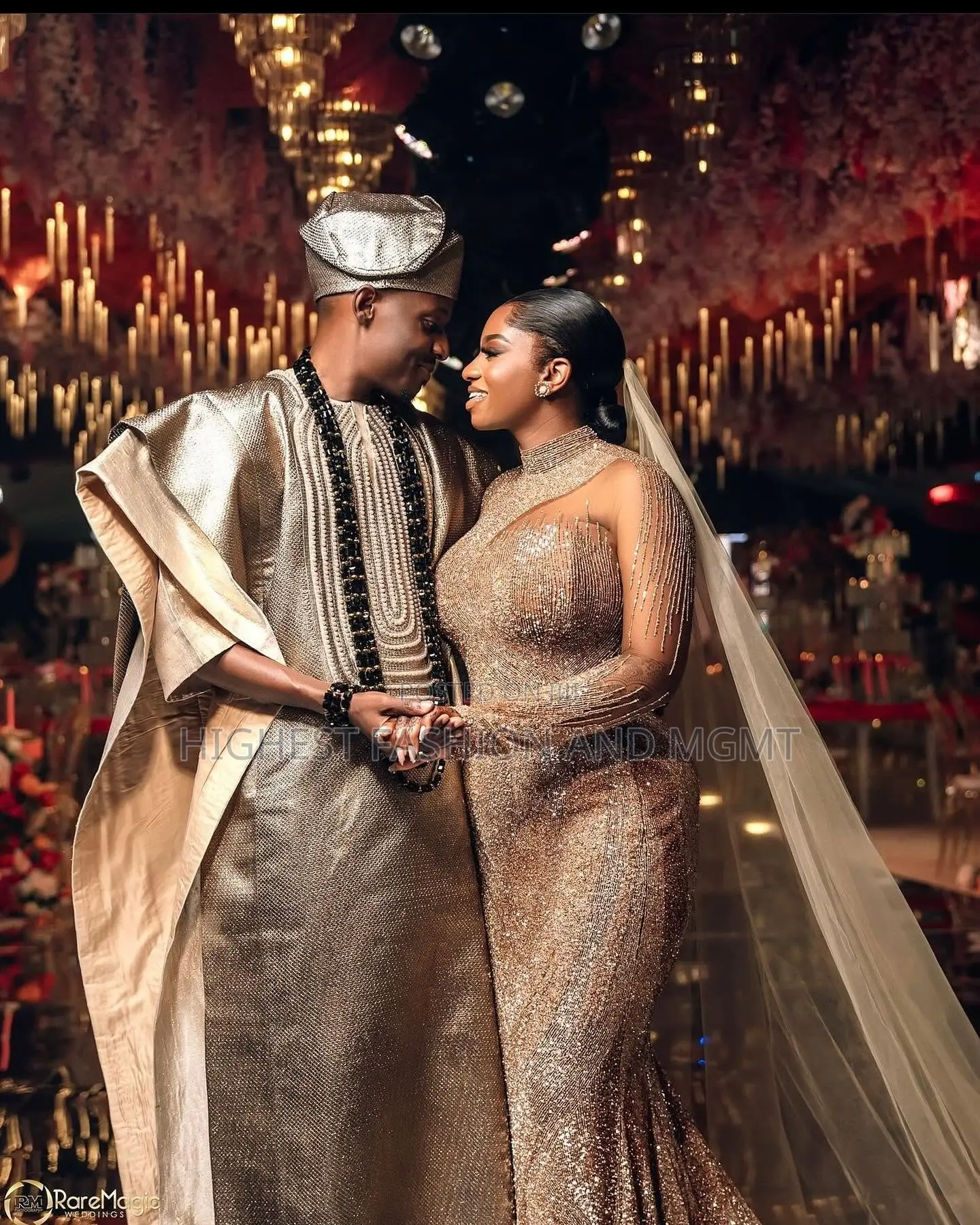 Gold Sequin Asymmetrical Gown Textured Metallic Gold Agbada