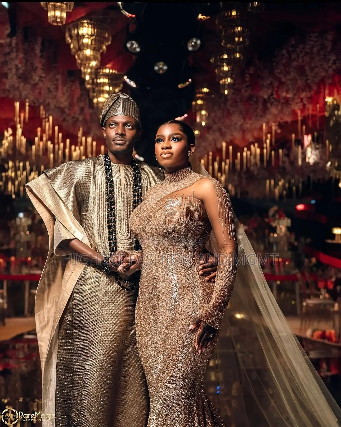Gold Sequin Asymmetrical Gown Textured Metallic Gold Agbada