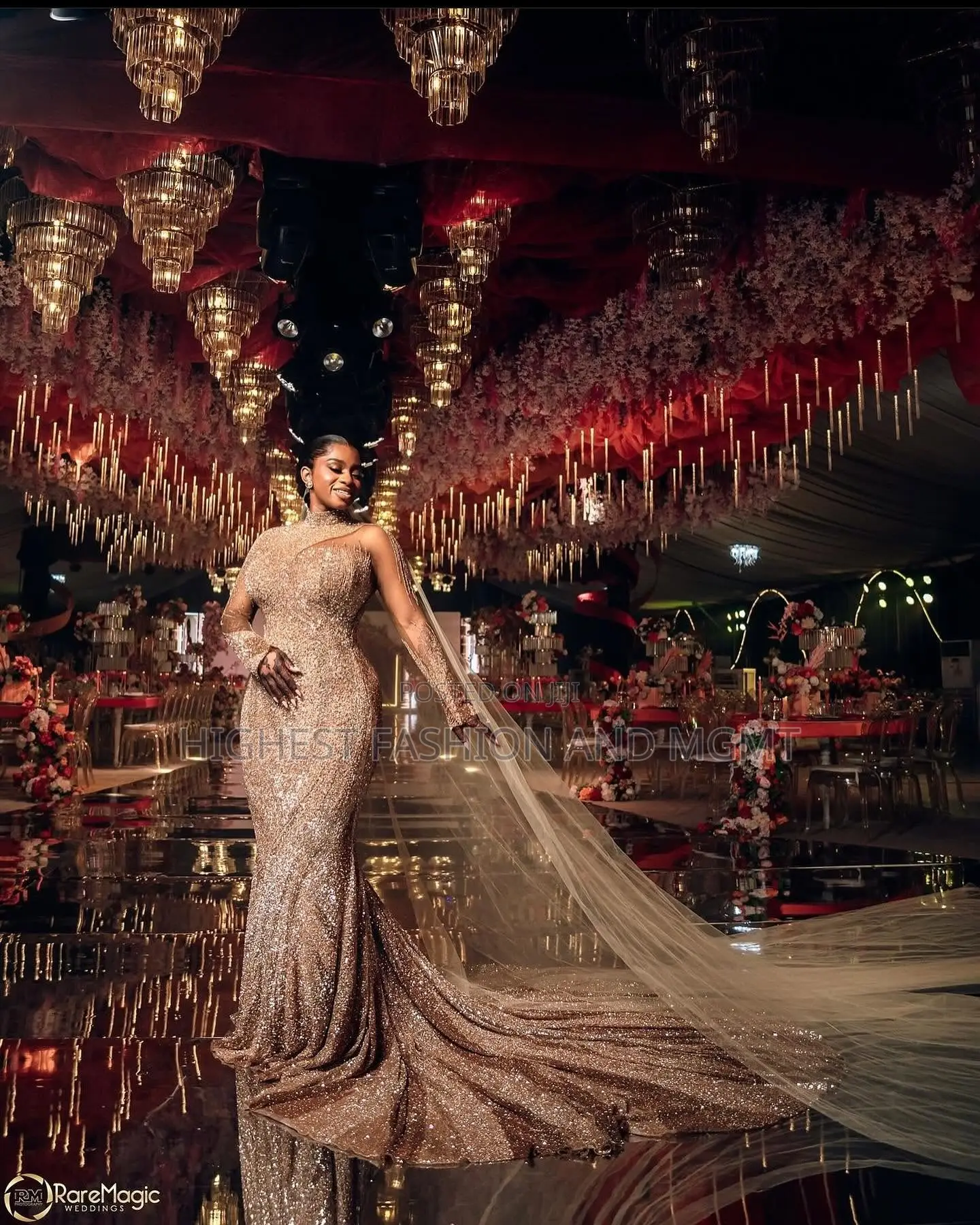 Gold Sequin Asymmetrical Gown Textured Metallic Gold Agbada
