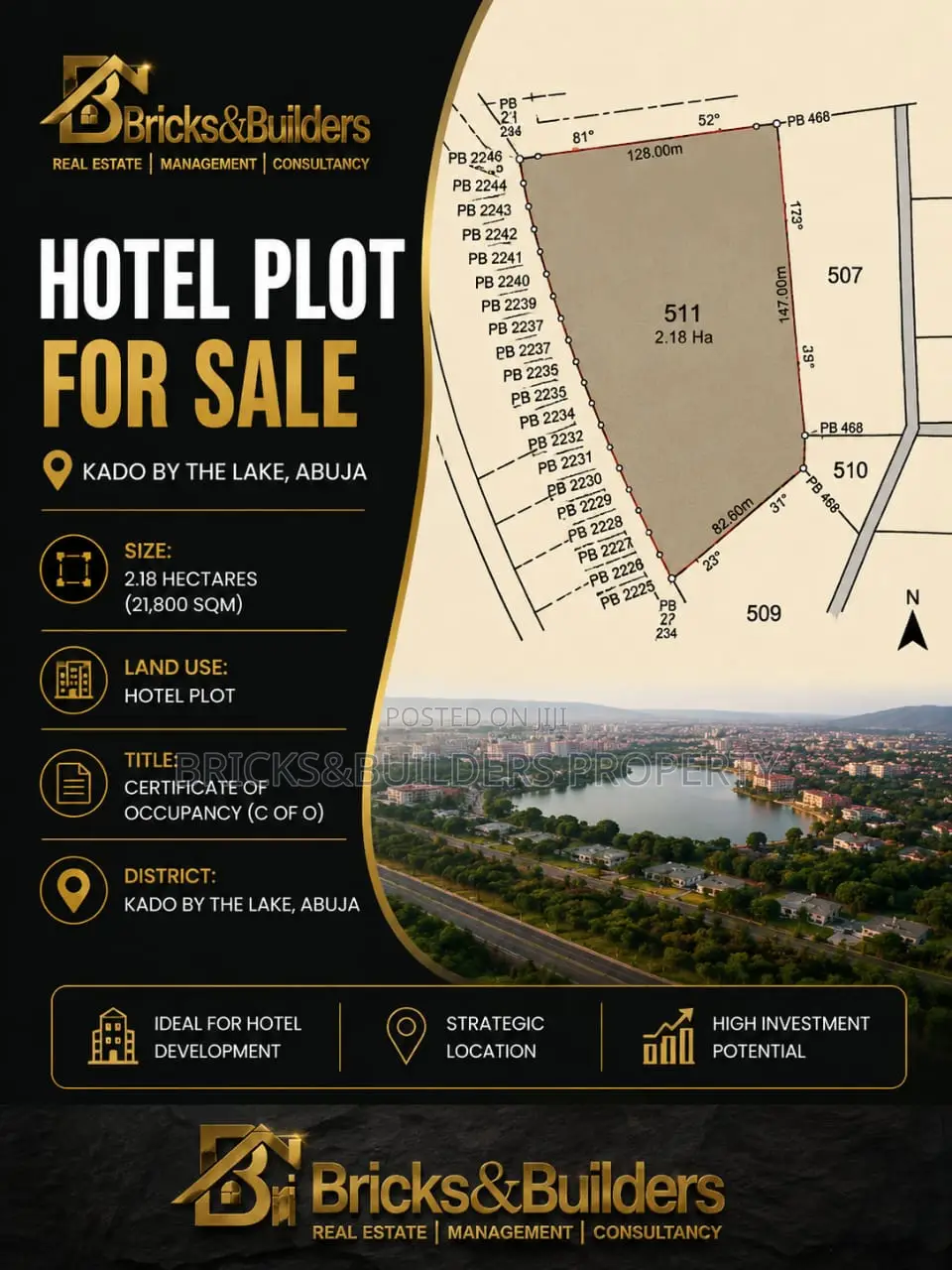 2.18 Hectares Hotel Plot for Sale in Kado by the Lake | C of O