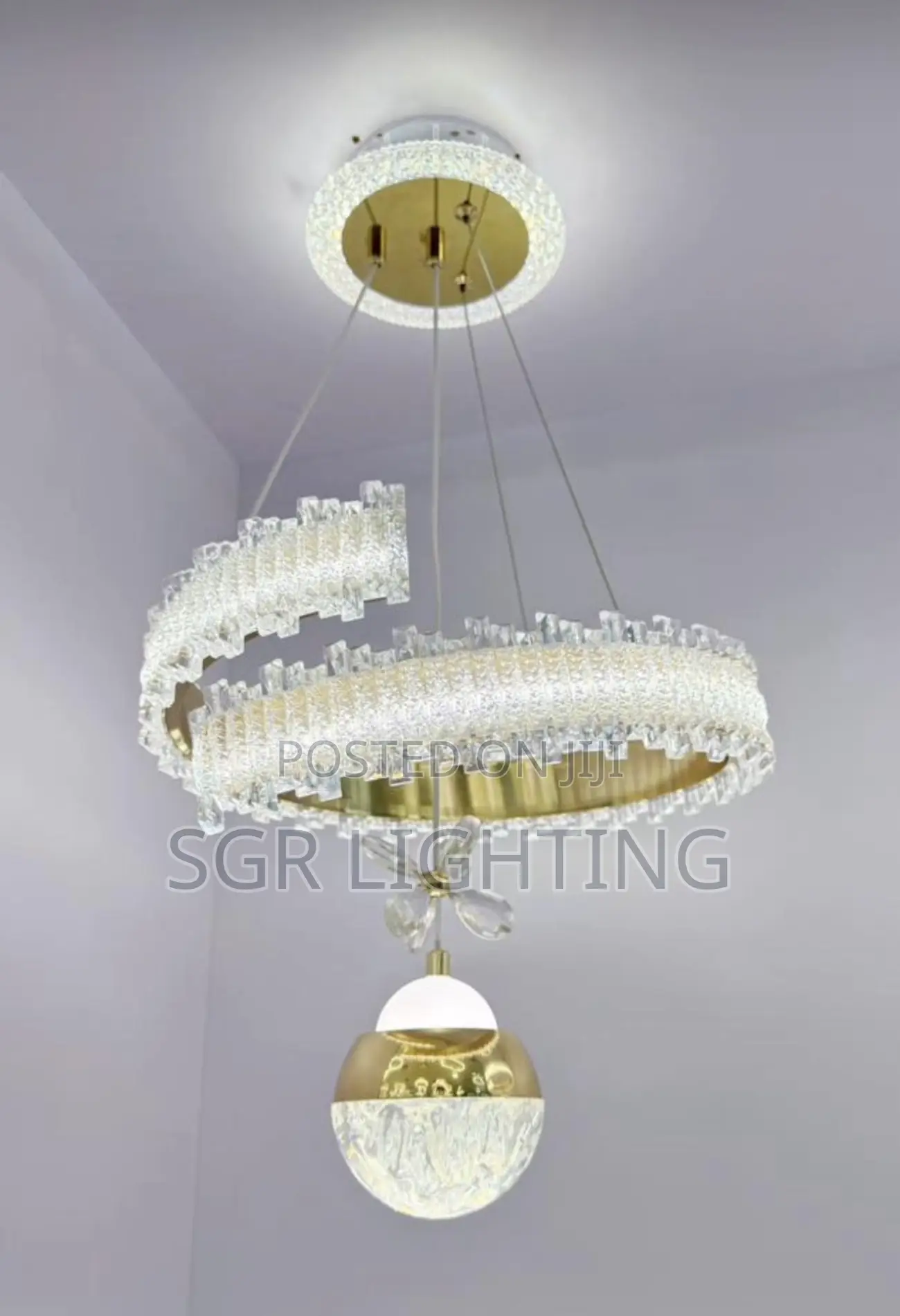 Crystal Led Dimmable Pendant Lights Living Dining Room Ring Hanging L