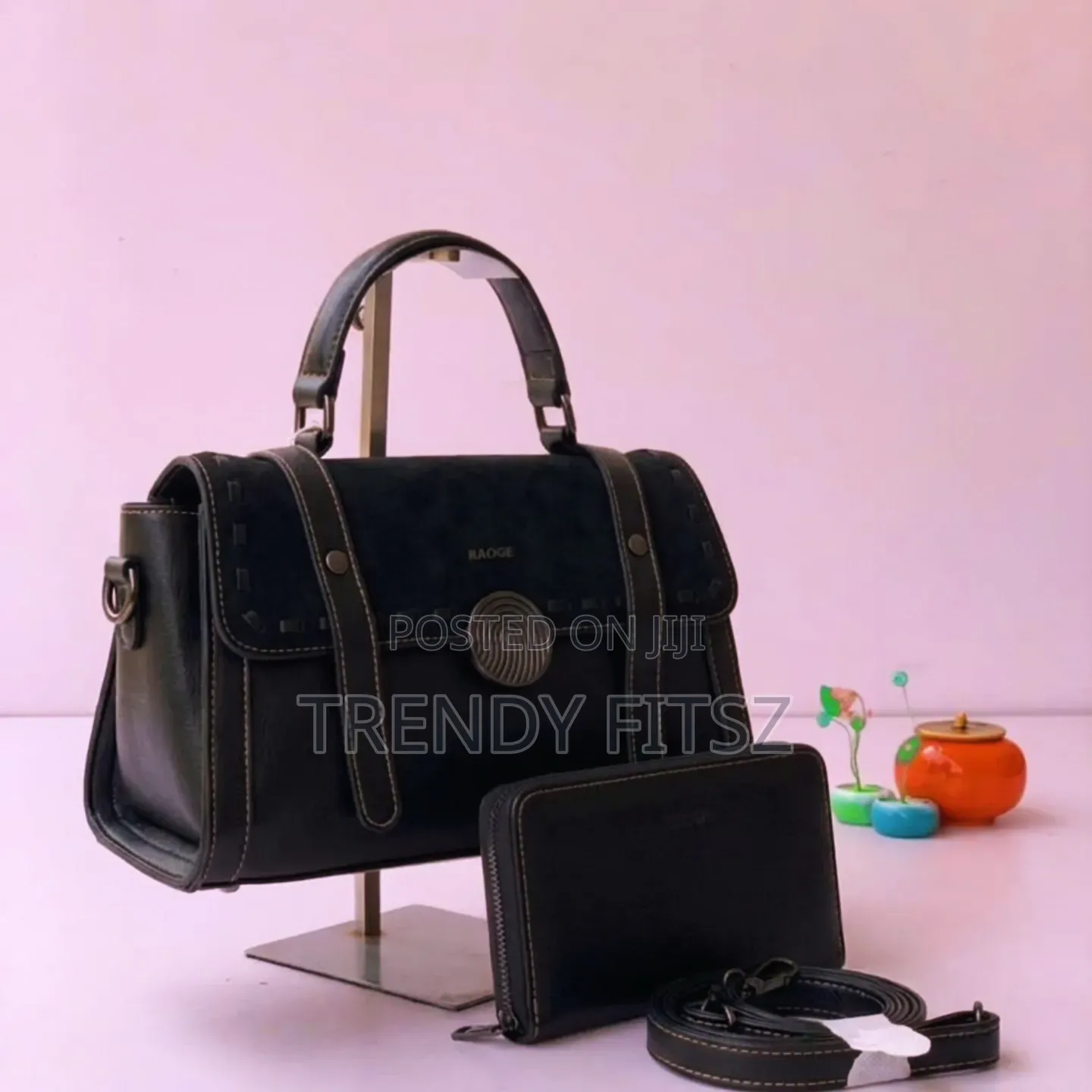 3-in-1 Vintage Luxury Handbag/ Bag + Wallet + Strap | Black, Purple