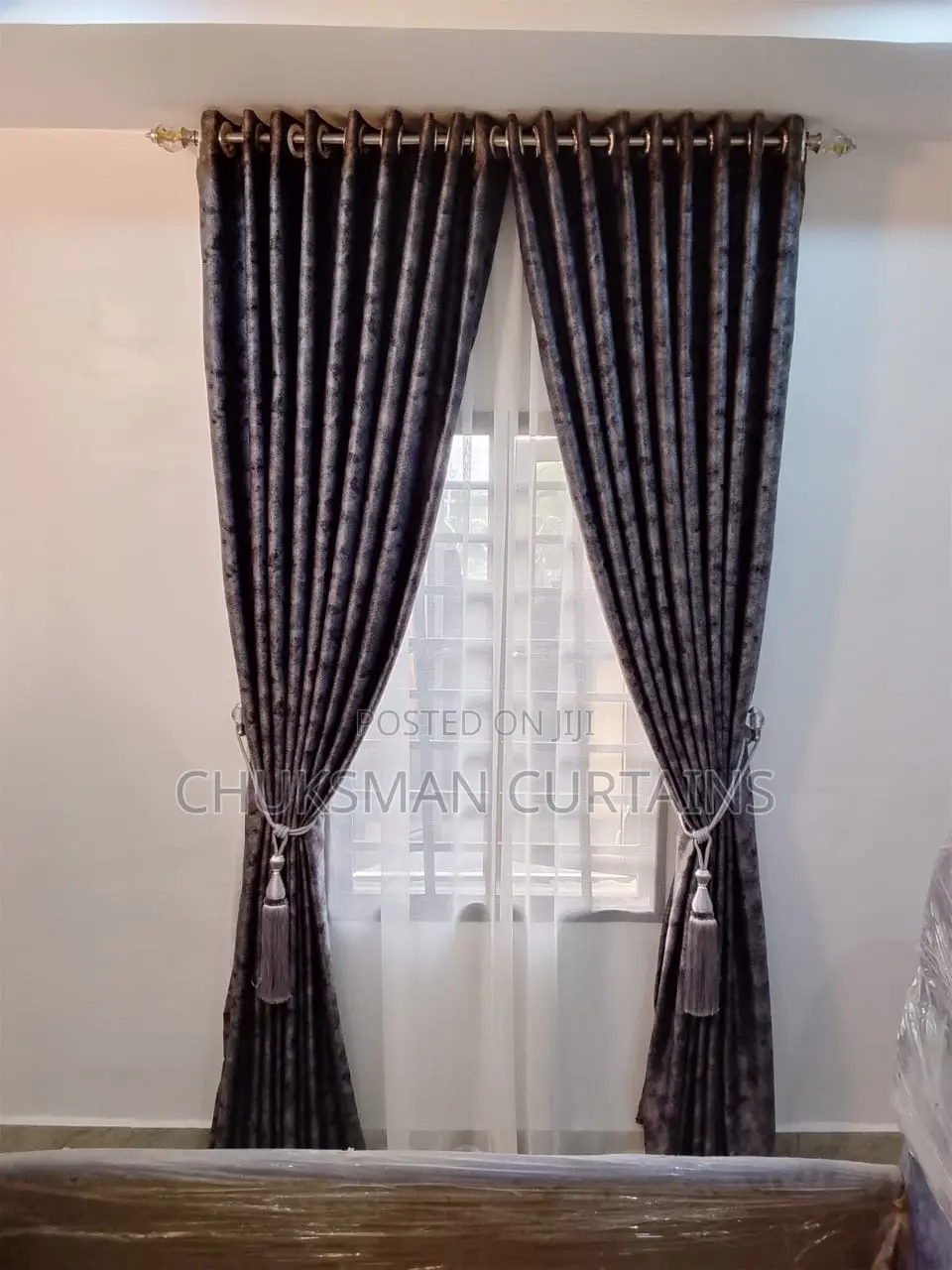 Thick Brown, Grey and Black Curtains