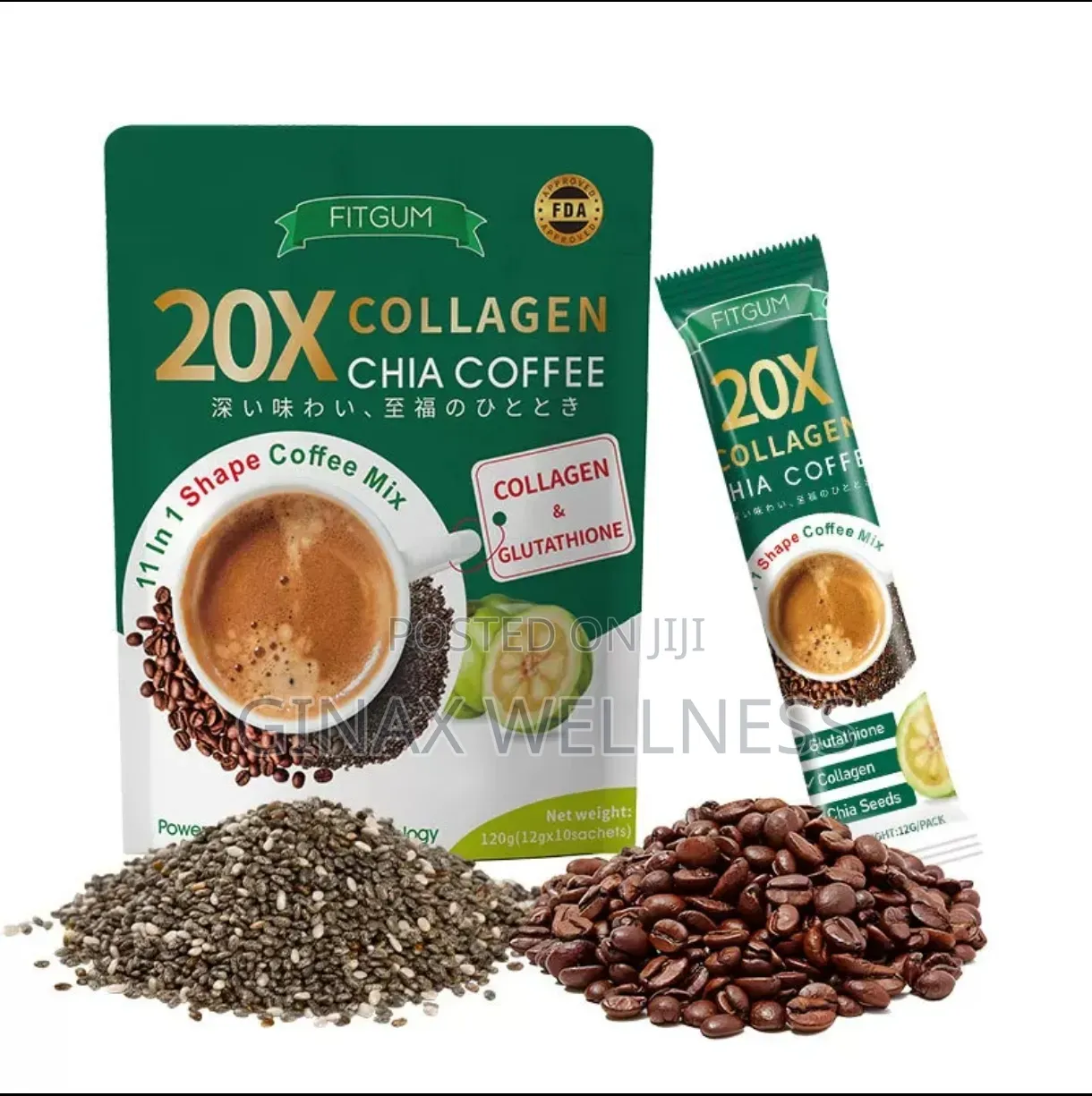 20x Collagen and Chia Coffee Powder for Beauty and Weight Loss