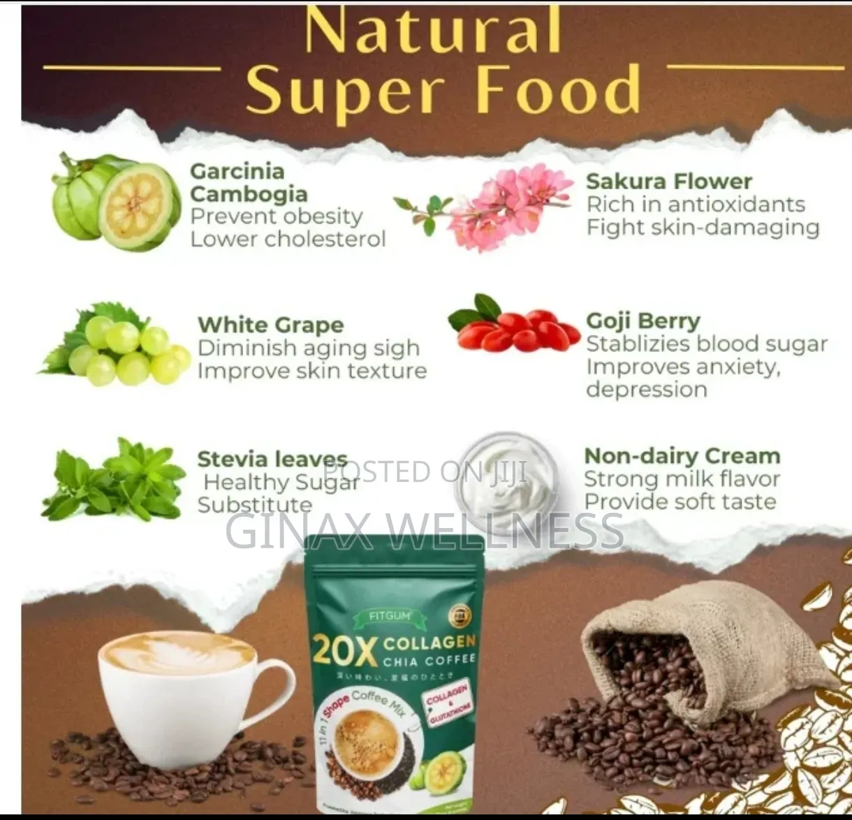 20x Collagen and Chia Coffee Powder for Beauty and Weight Loss