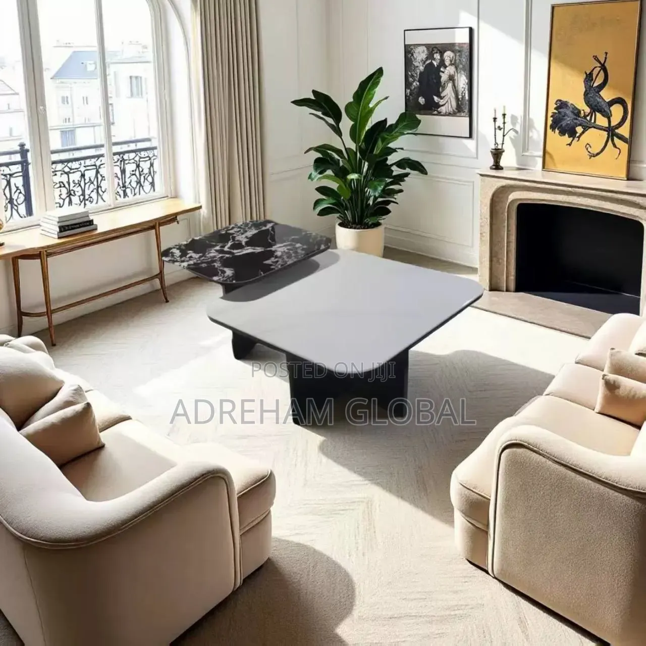 Square Modern Round Stone Table Set for Living Room,Large and Small