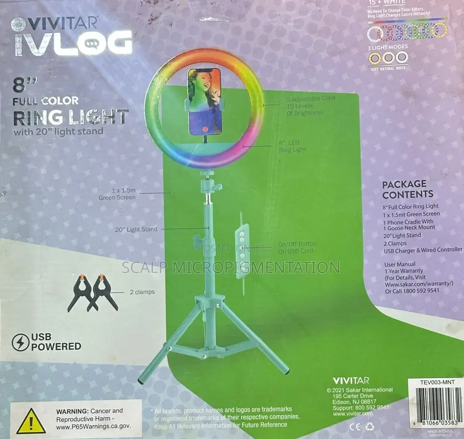 Vivitar iVLOG 8" LED Ring Light With Stand Phone Holder