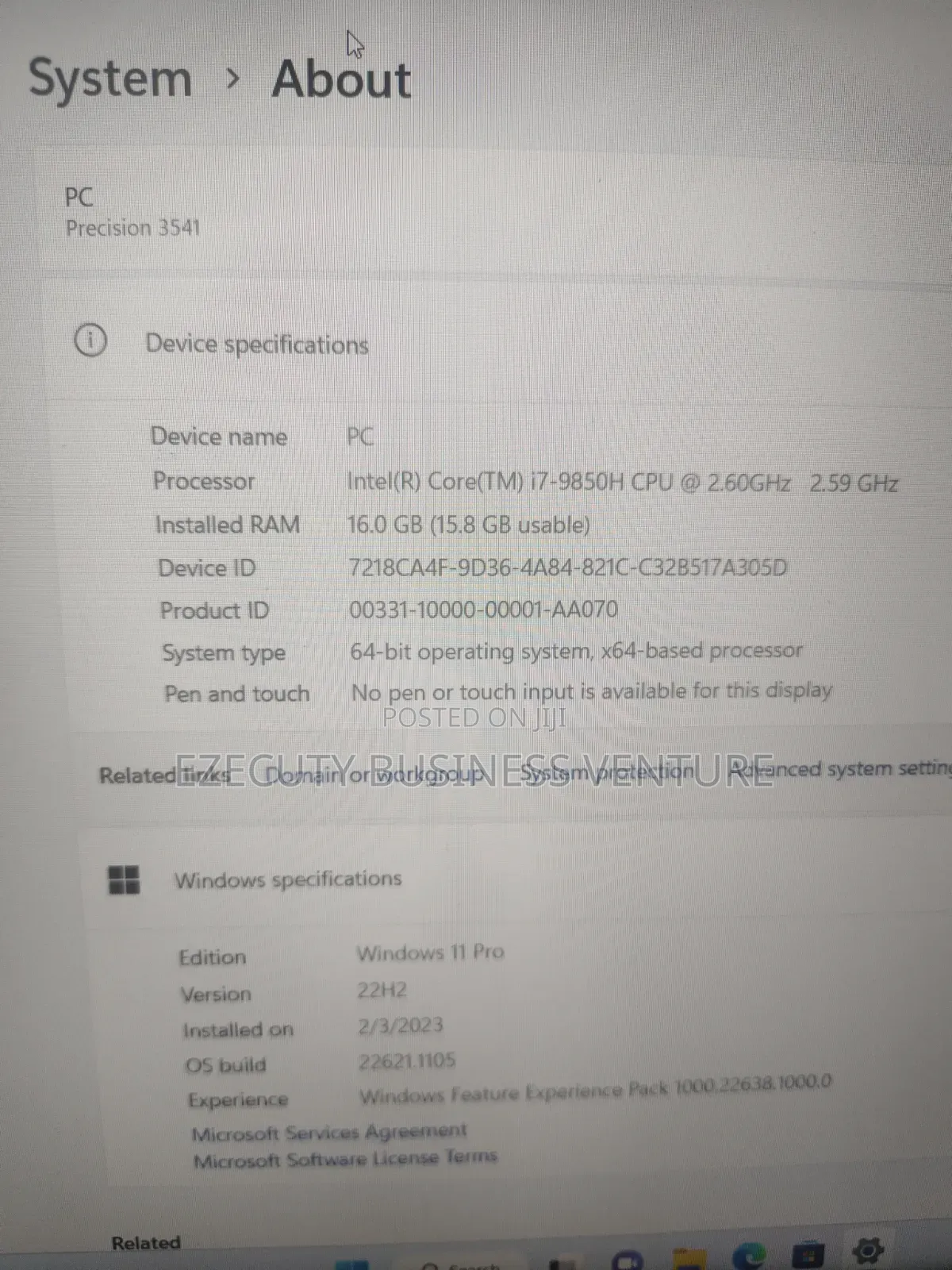 Laptop Dell Precision 3541 16GB Intel Core i7 SSD 512GB