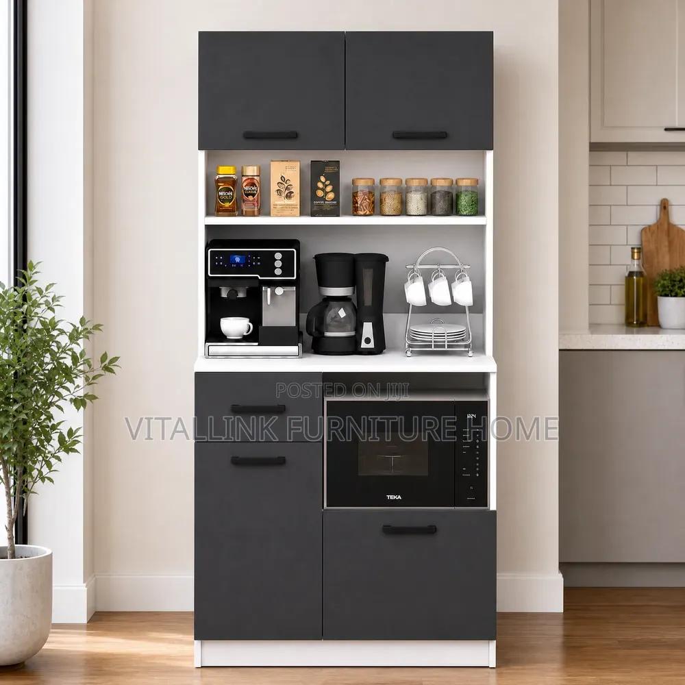 Modern Kitchen Pantry Cabinet With Microwave Niche Drawers