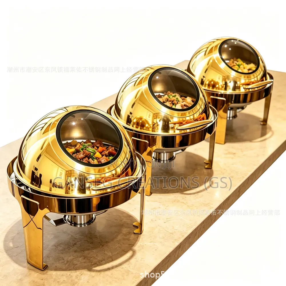 Luxury 8.5-Litre Round Roll-Top Gold ChafingDish Set With Glass Window