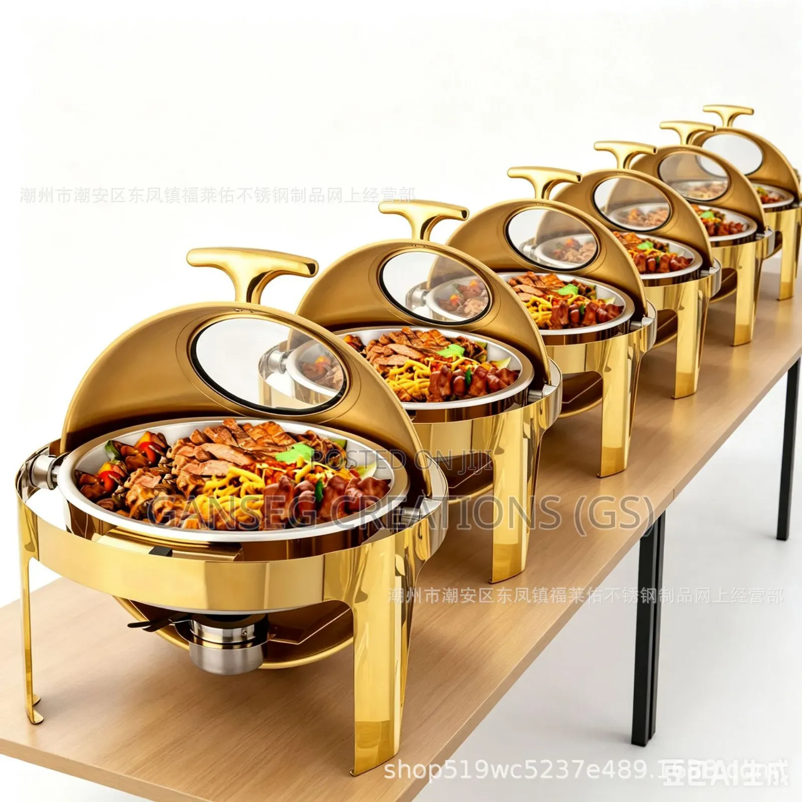 Luxury 8.5-Litre Round Roll-Top Gold ChafingDish Set With Glass Window