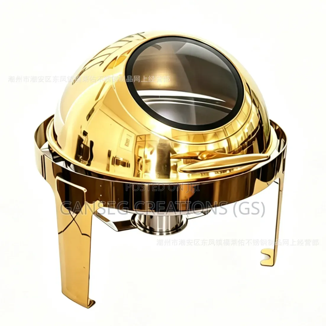 Luxury 8.5-Litre Round Roll-Top Gold ChafingDish Set With Glass Window