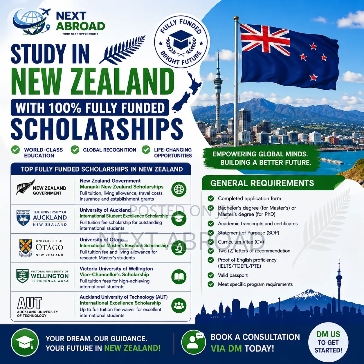 Study in New Zealand Through Fully Funded Scholarships Opportunities