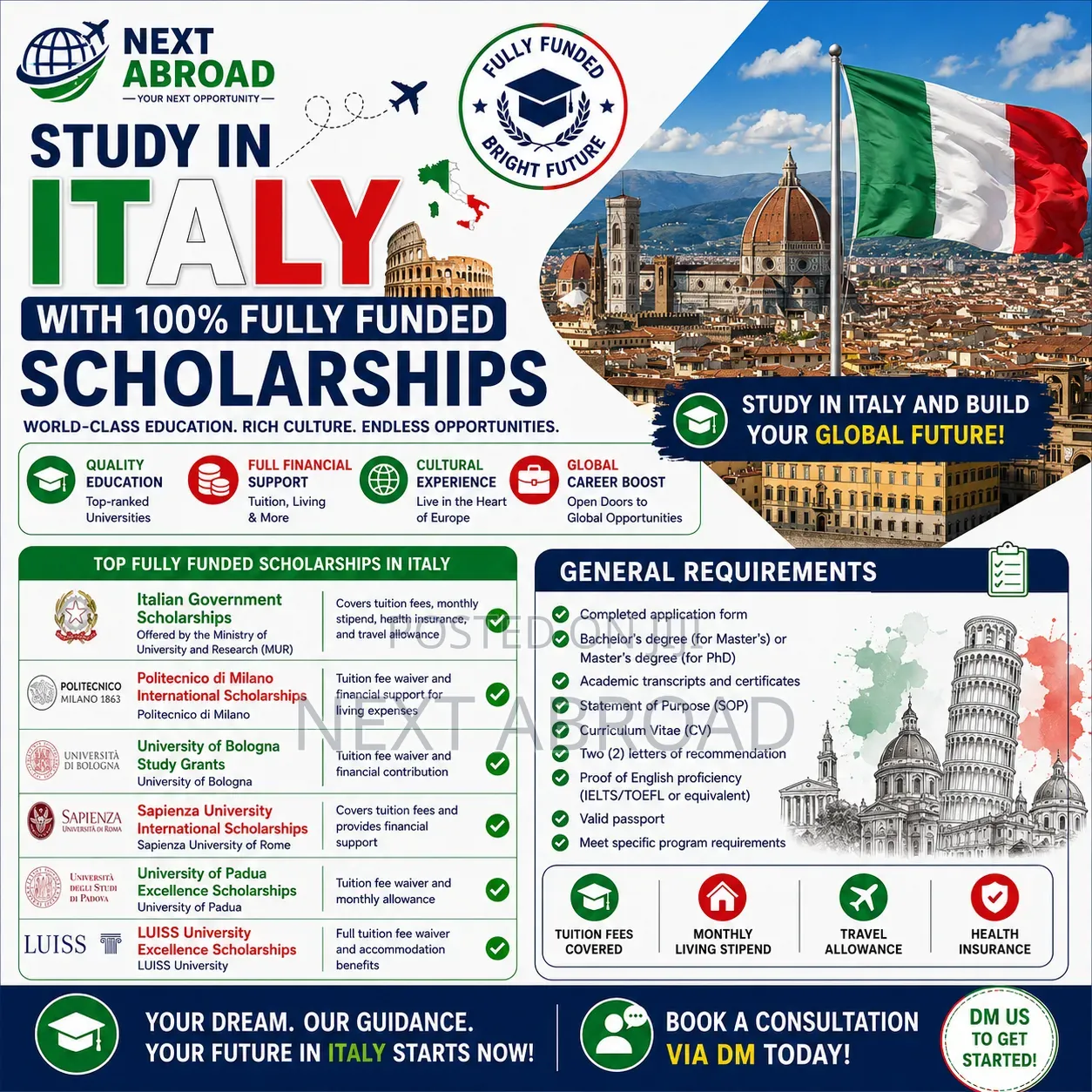 Study in Italy With 100% Scholarships Opportunities