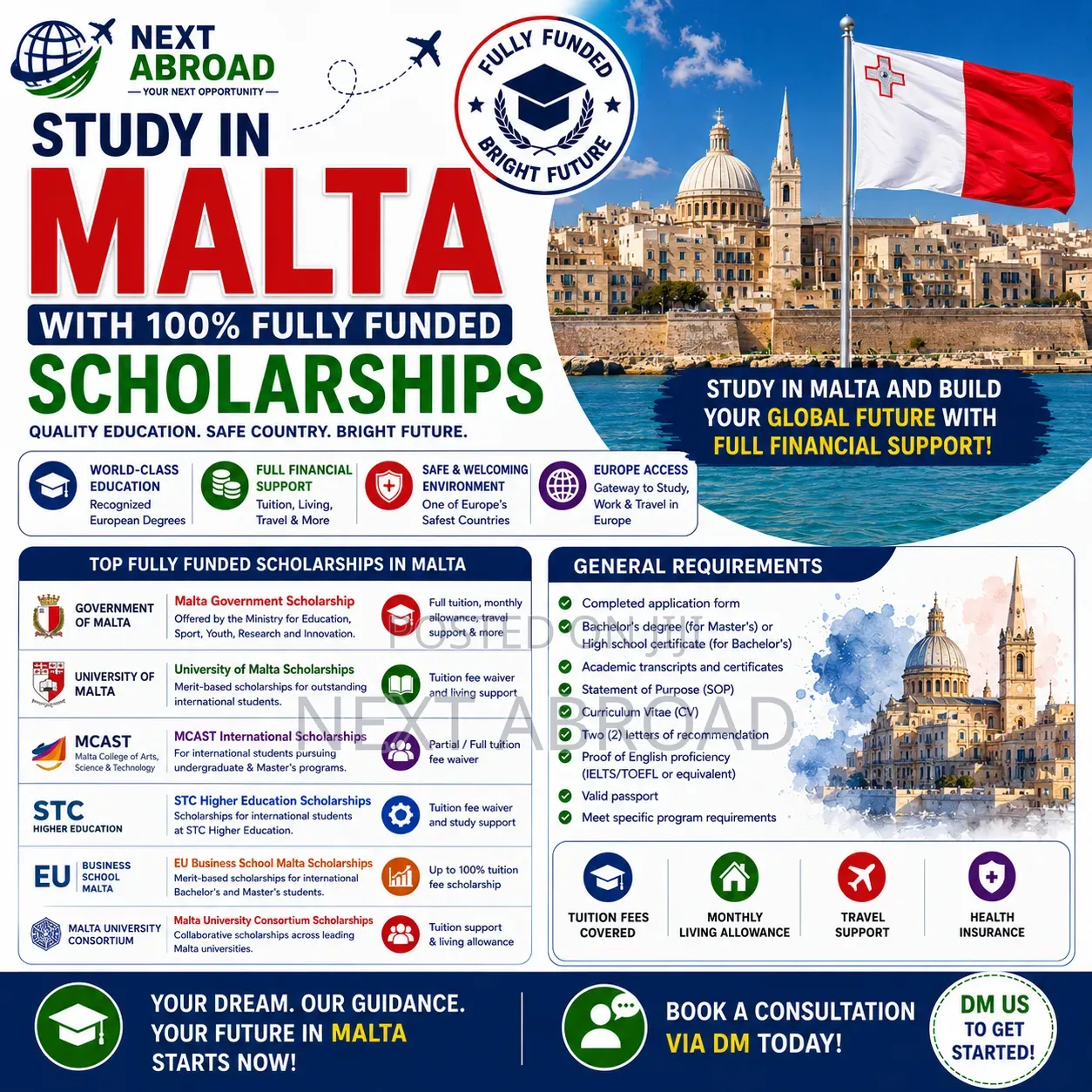 Study in Malta With 100% Fully Funded Scholarships