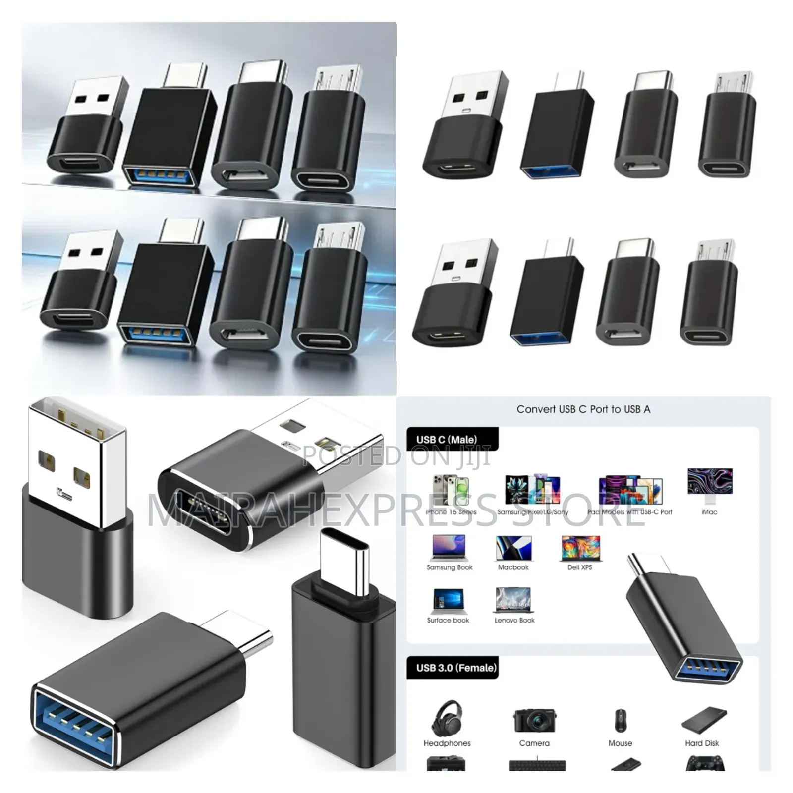 8-Piece Set of USB to USB-C Adapters for Charging and Data Transfer.