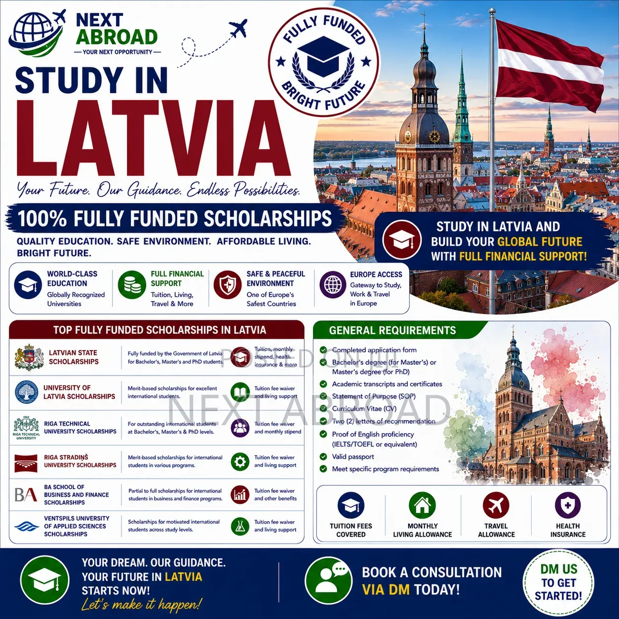 Study in Latvia 100% Fully Funded Scholarships Opportunities