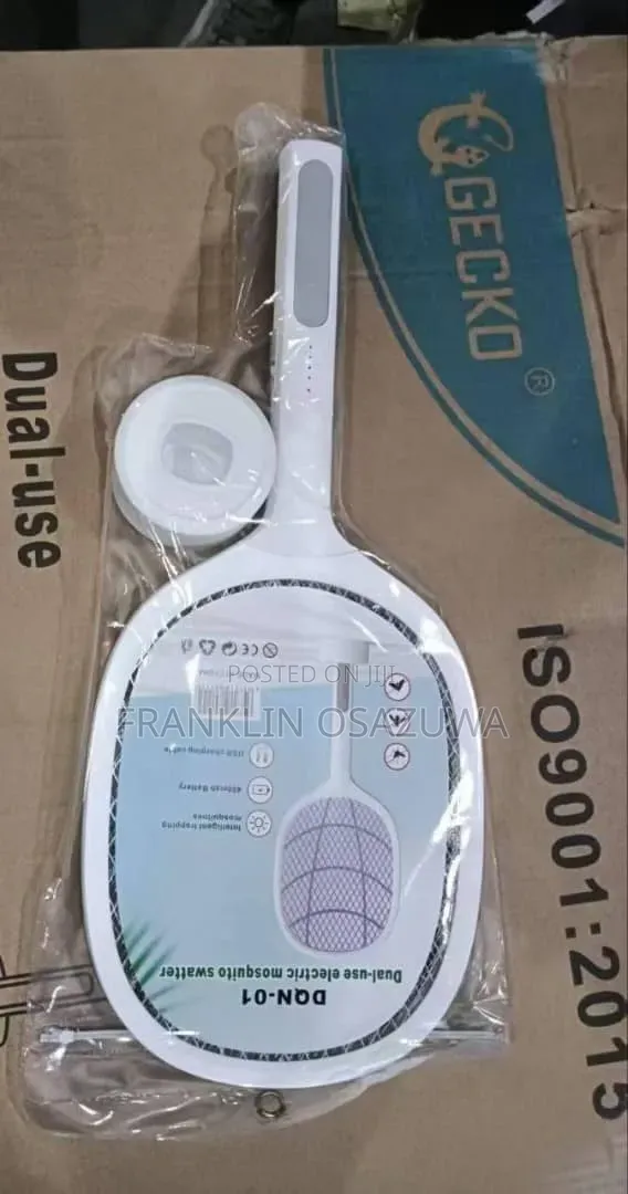 Rechargeable Electric Mosquito Swatter With LED Light – White
