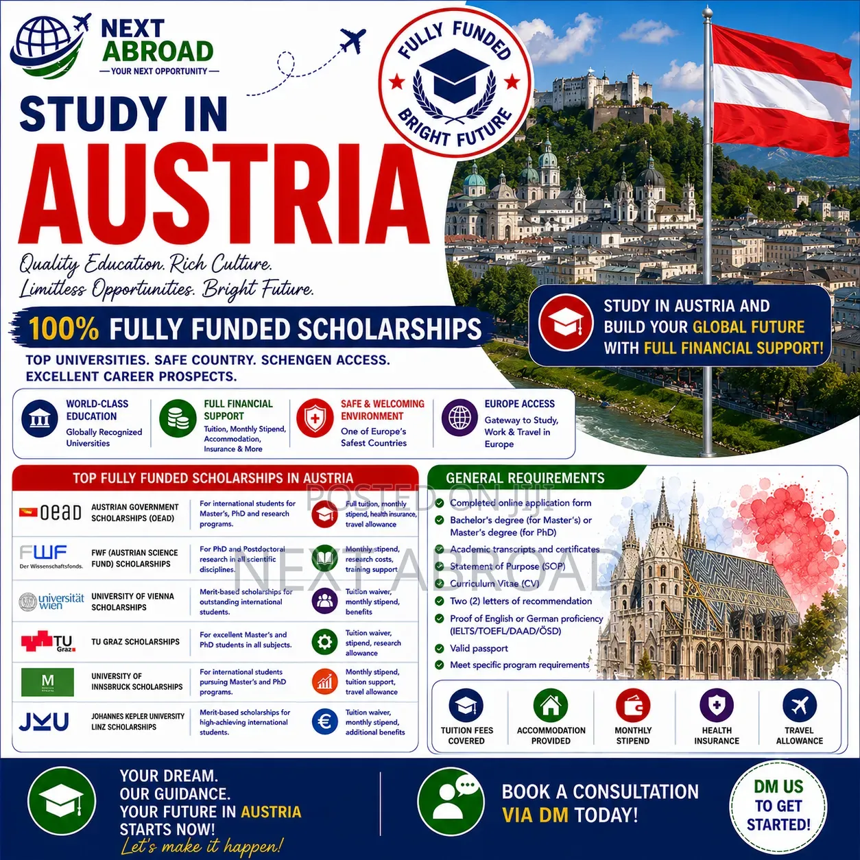 Study in Austria 100% Fully Funded Scholarships Opportunities