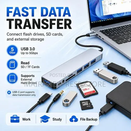 8-in-2 USB C Hub Type C Docking Station for Laptop Phone Tablet
