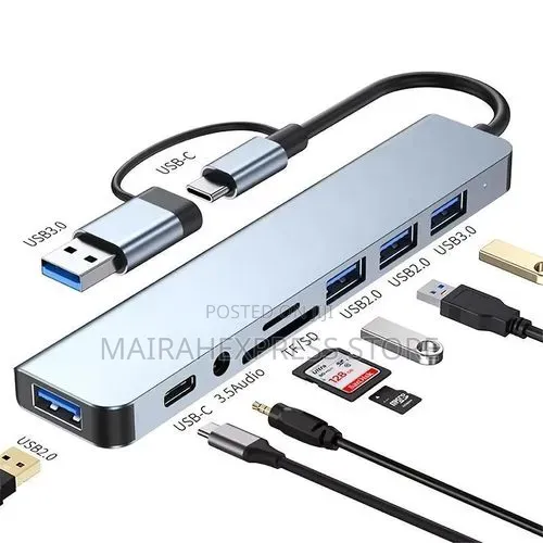 8-in-2 USB C Hub Type C Docking Station for Laptop Phone Tablet