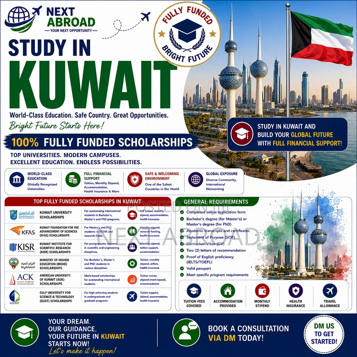 Study in Kuwait 100% Fully Funded Scholarships Opportunities