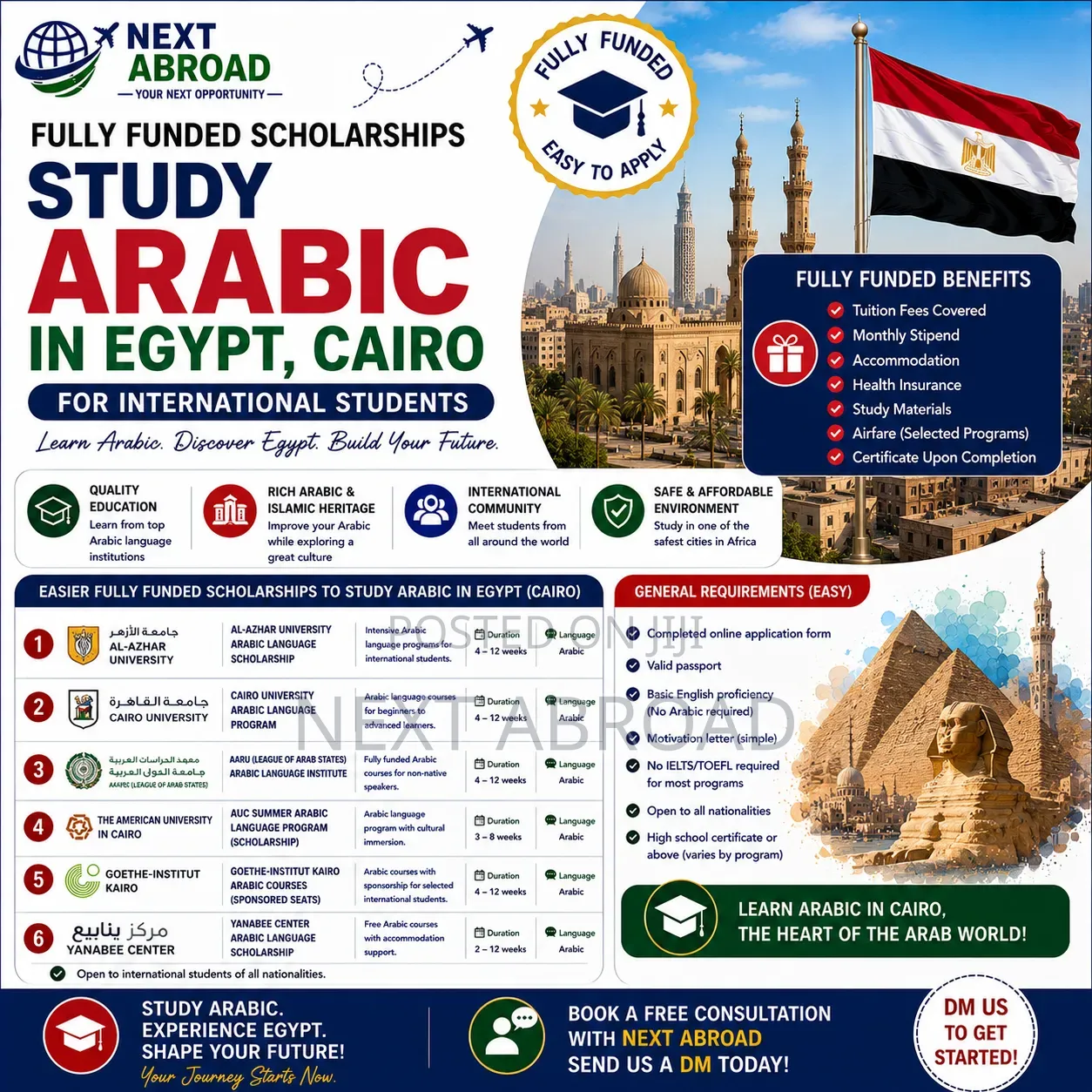 Fully Funded Scholarships Arabic Study in Egypt Cairo