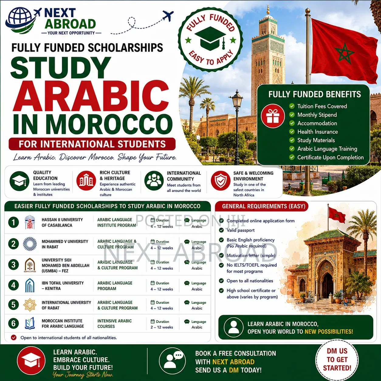 Fully Funded Scholarships Arabic Study in Morocco
