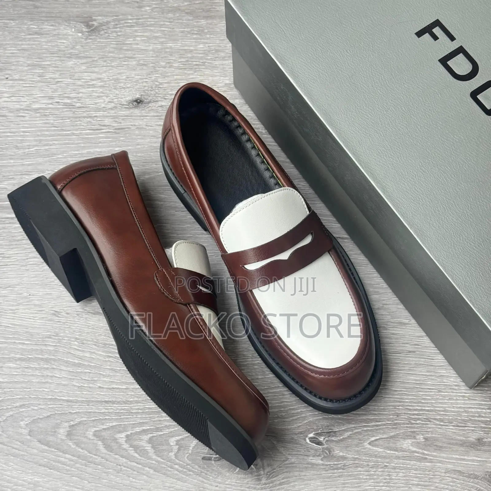 Original FDCP Two Tone Plain Leather Loafers Shoes