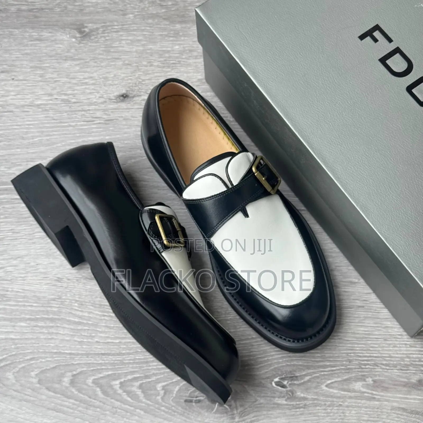 Original FDCP Two Tone Buckle Strap Leather Loafers Shoes