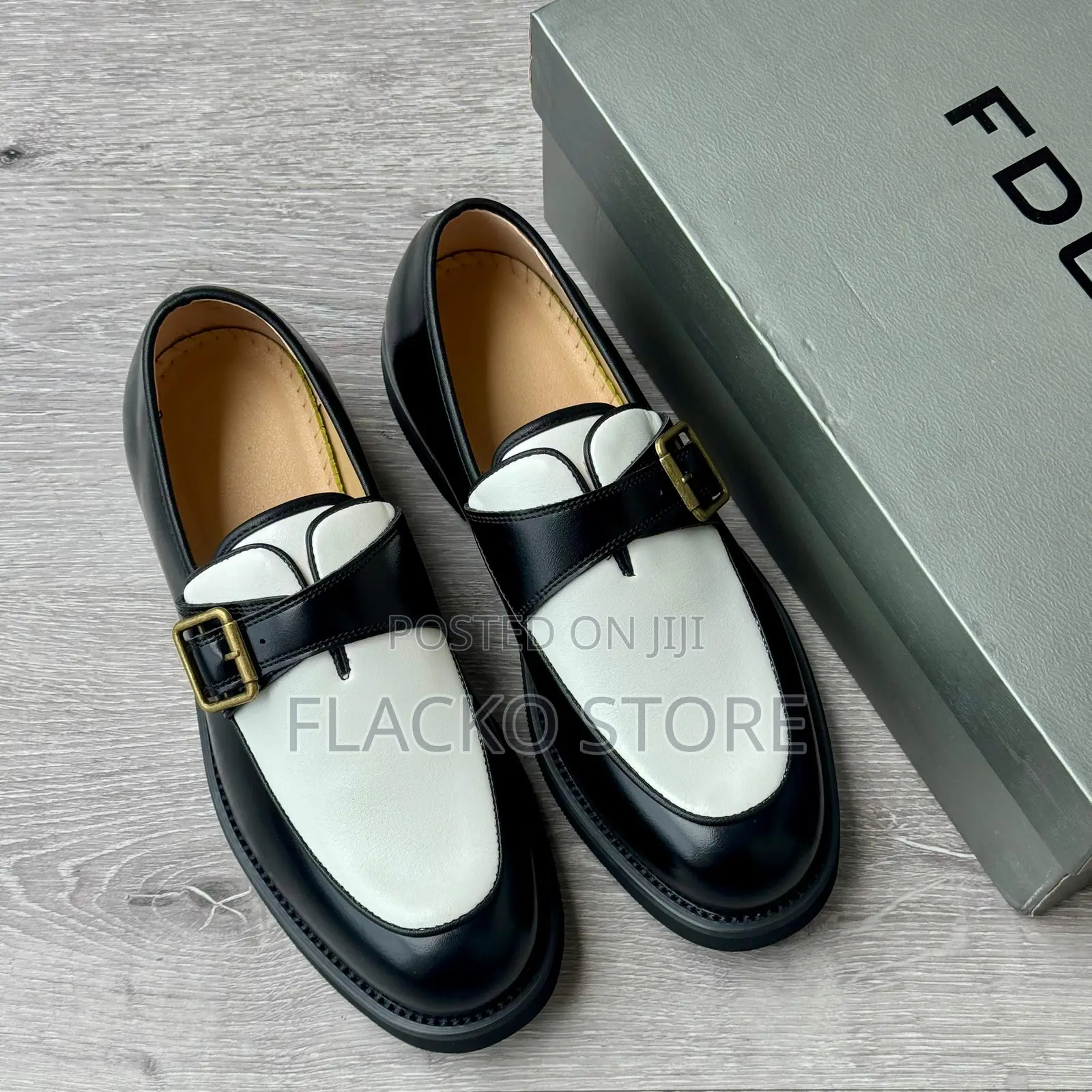 Original FDCP Two Tone Buckle Strap Leather Loafers Shoes
