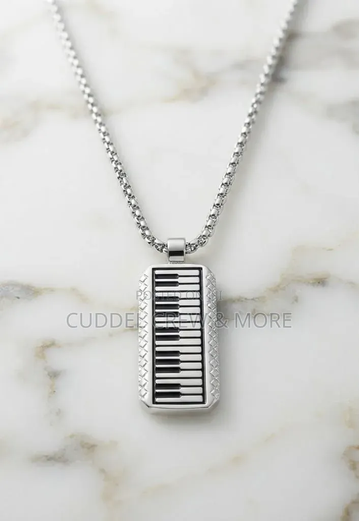 Men's Stainless Steel Dogtag Piano Pendant Necklace