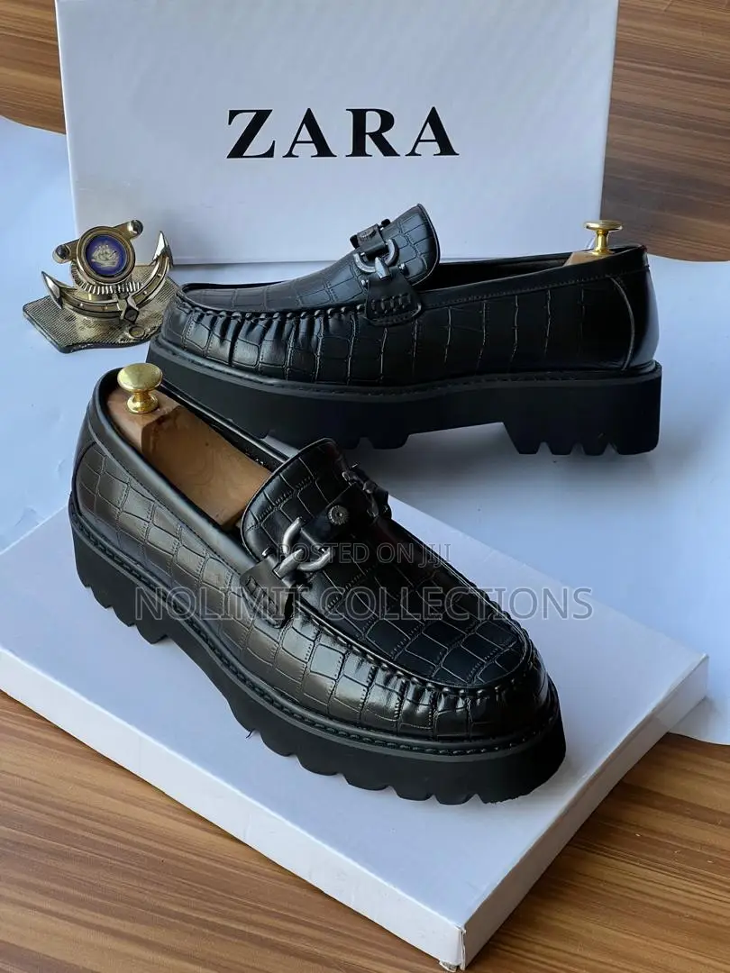Men's Black Zara Leather Loafers With Chunky Soles