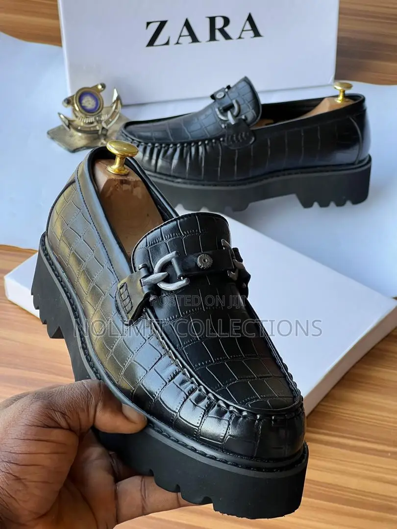 Men's Black Zara Leather Loafers With Chunky Soles