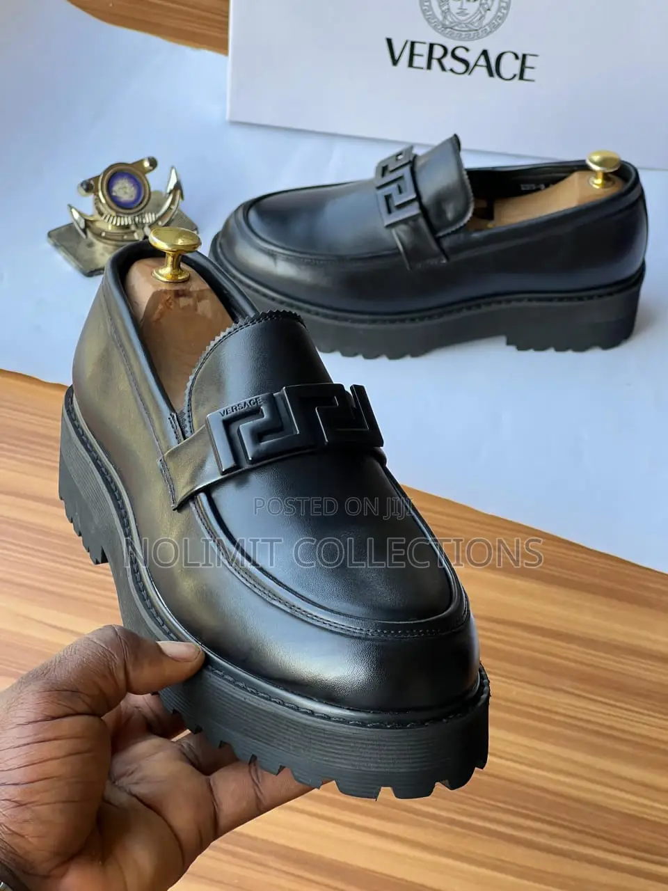Men's Black Versace Leather Loafers With Thick Soles