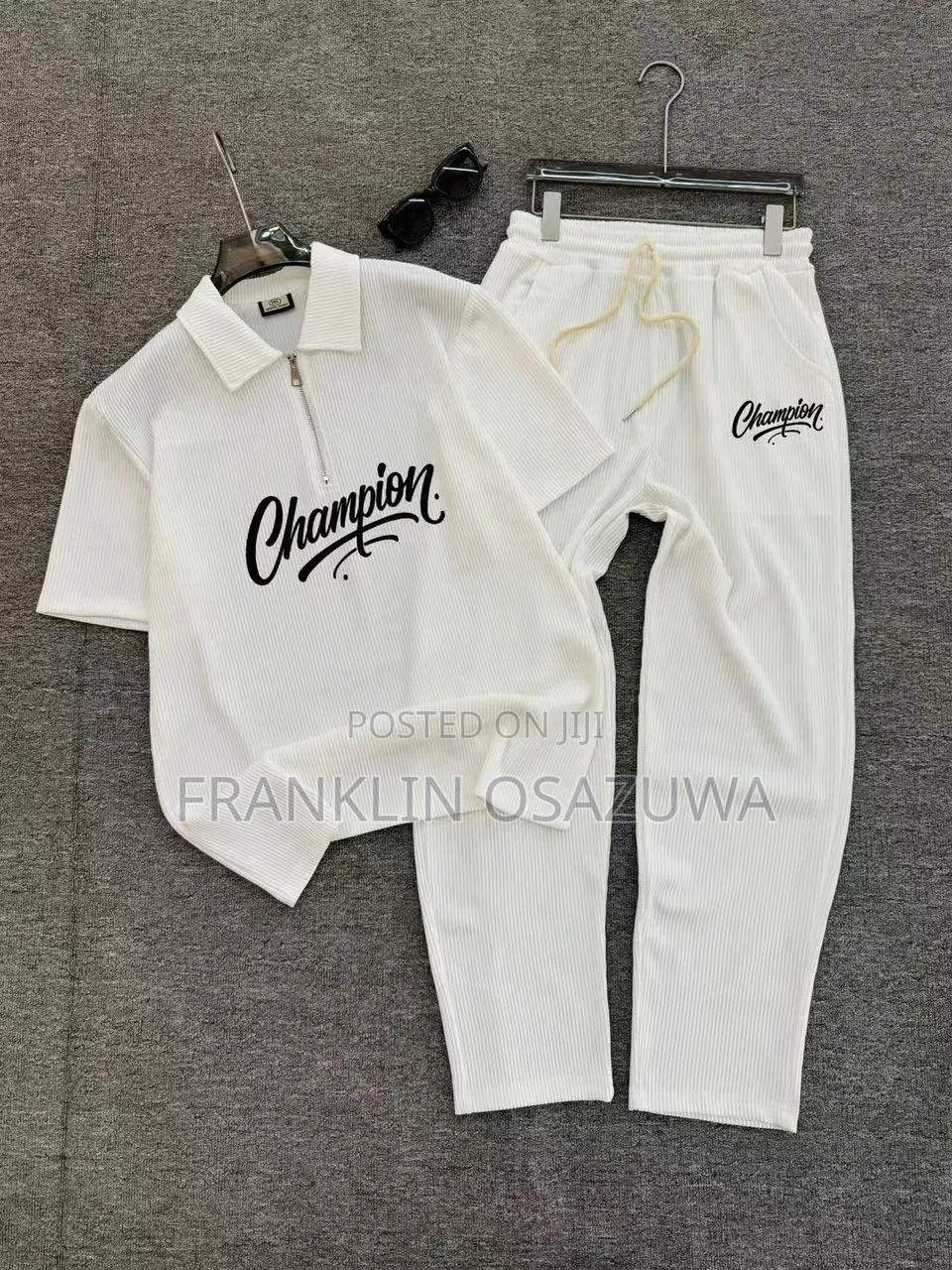 Men's Champion 2-Piece Polo T-Shirt and Trouser Tracksuit – White